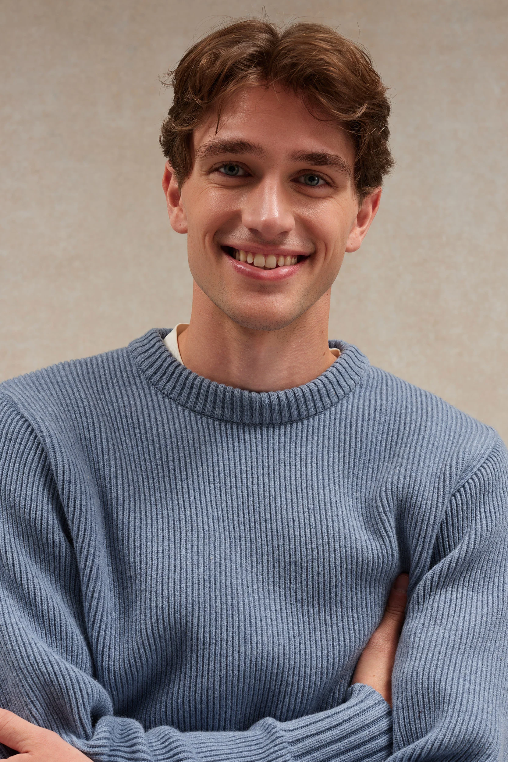 Pull homme col rond à côtes bleu orage - Image 2