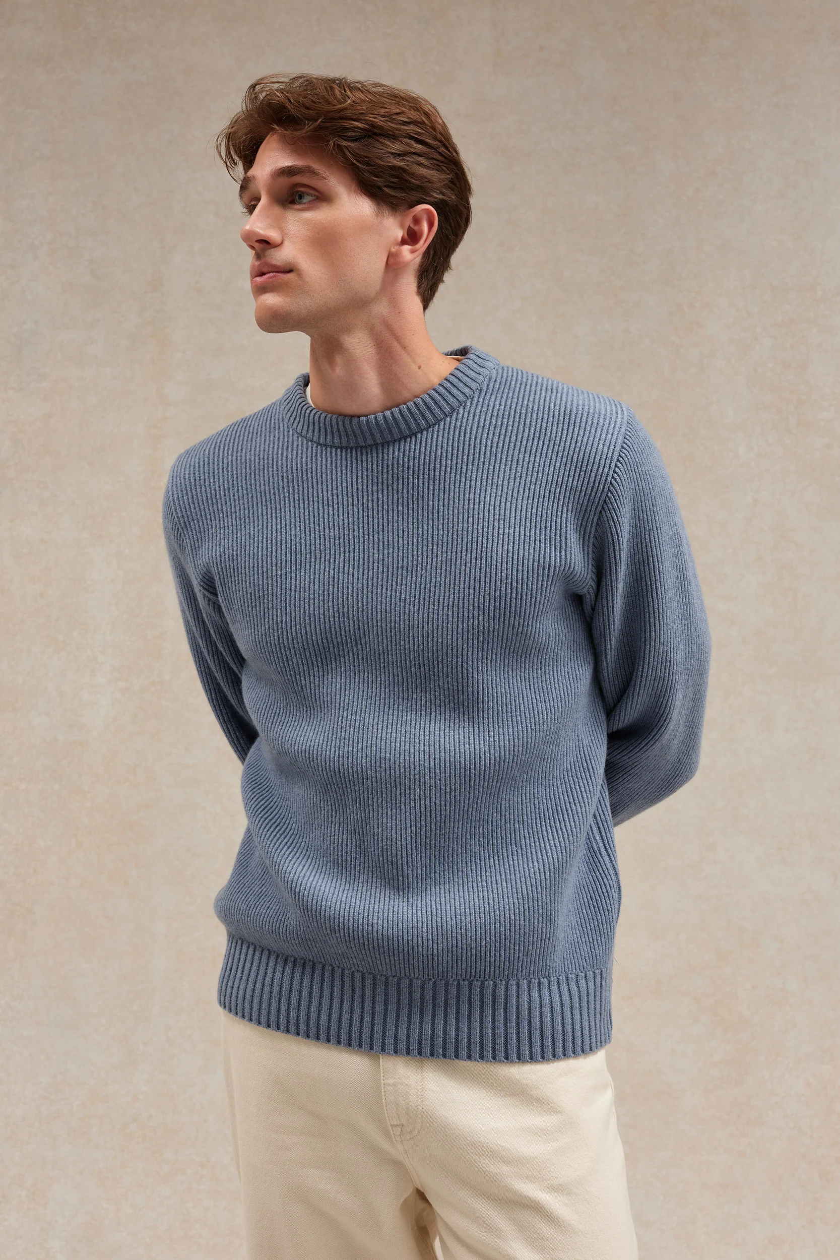 Pull homme col rond à côtes bleu orage - Image 4
