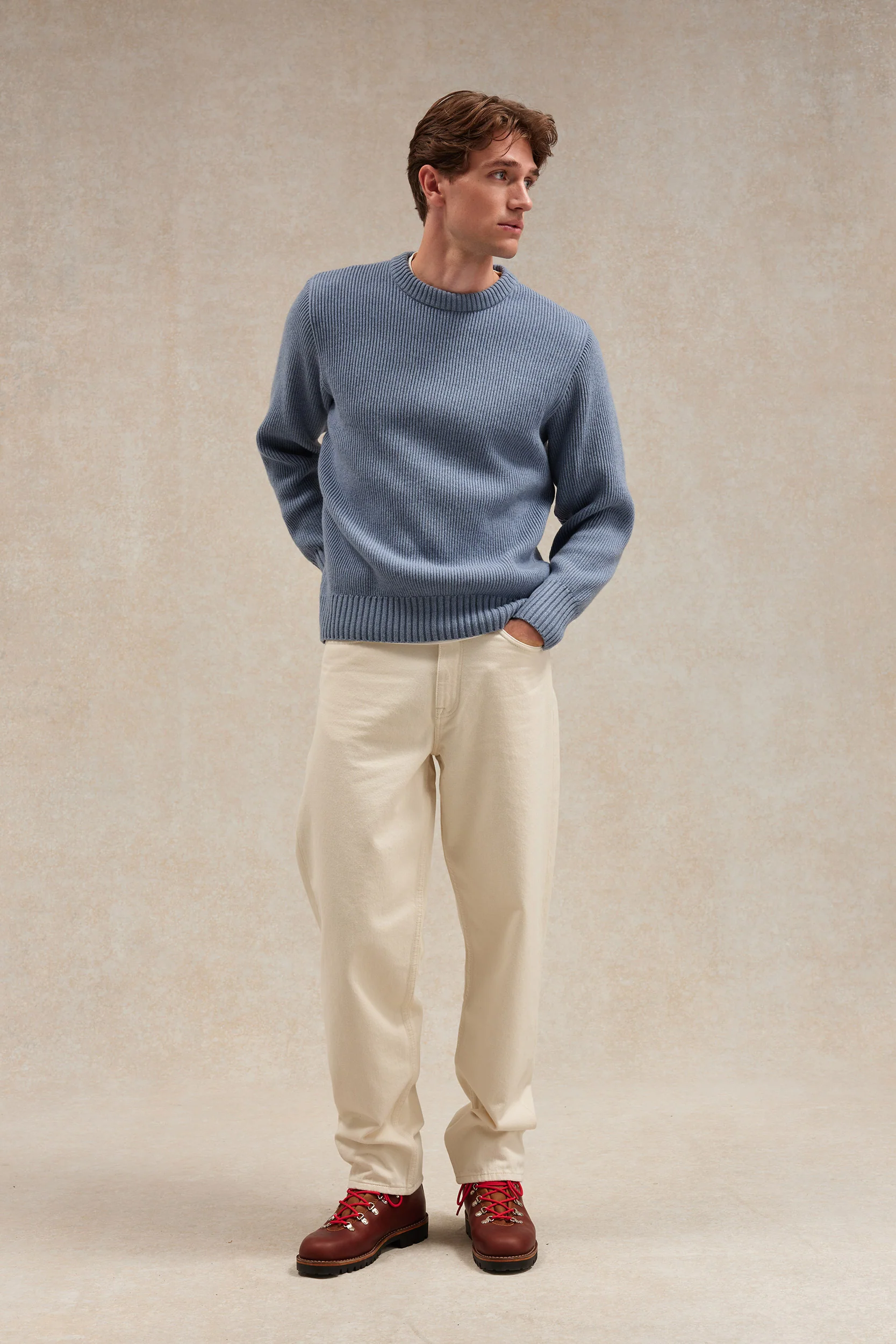 Pull homme col rond à côtes bleu orage - Image 5