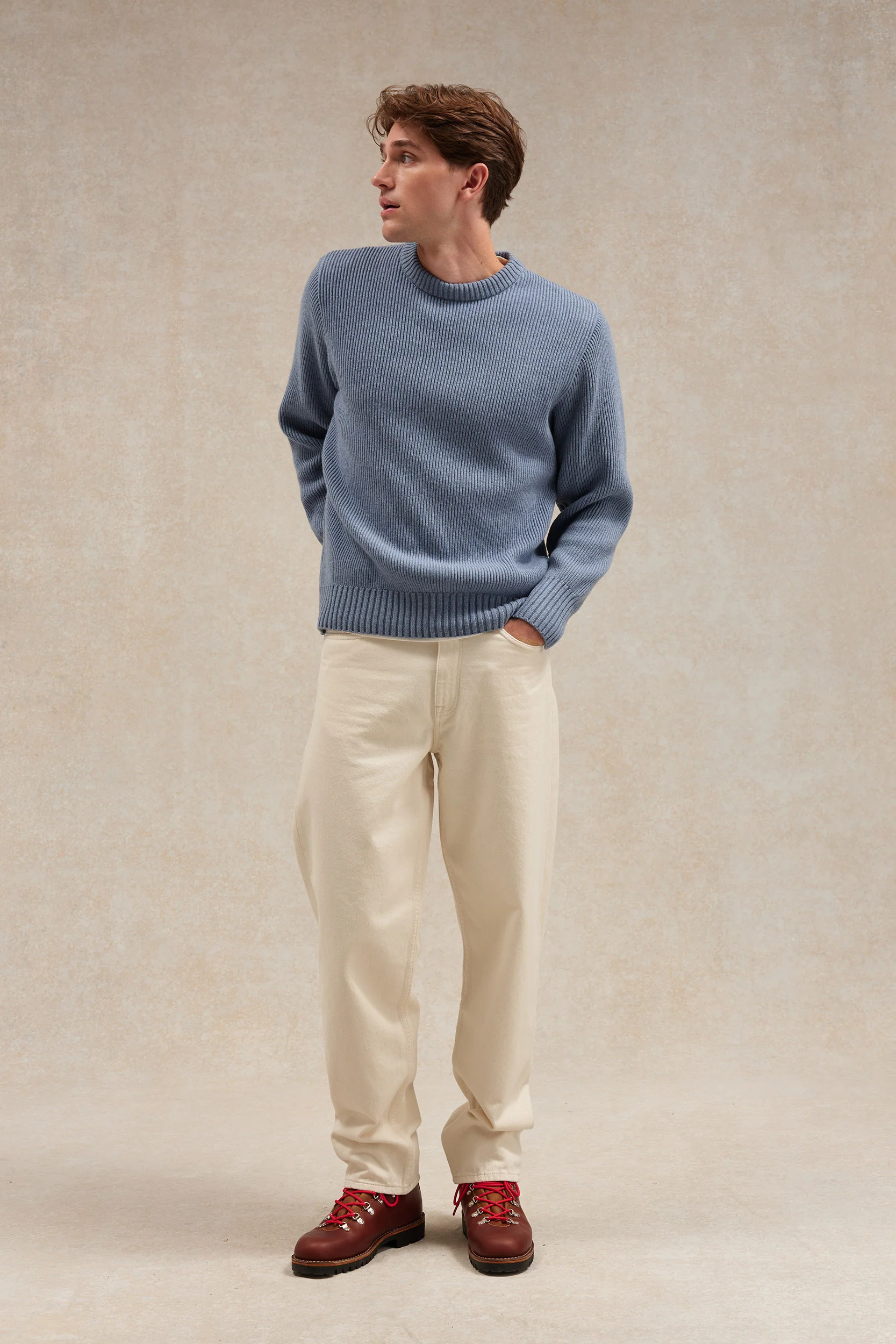 Pull homme col rond à côtes bleu orage - Image 6