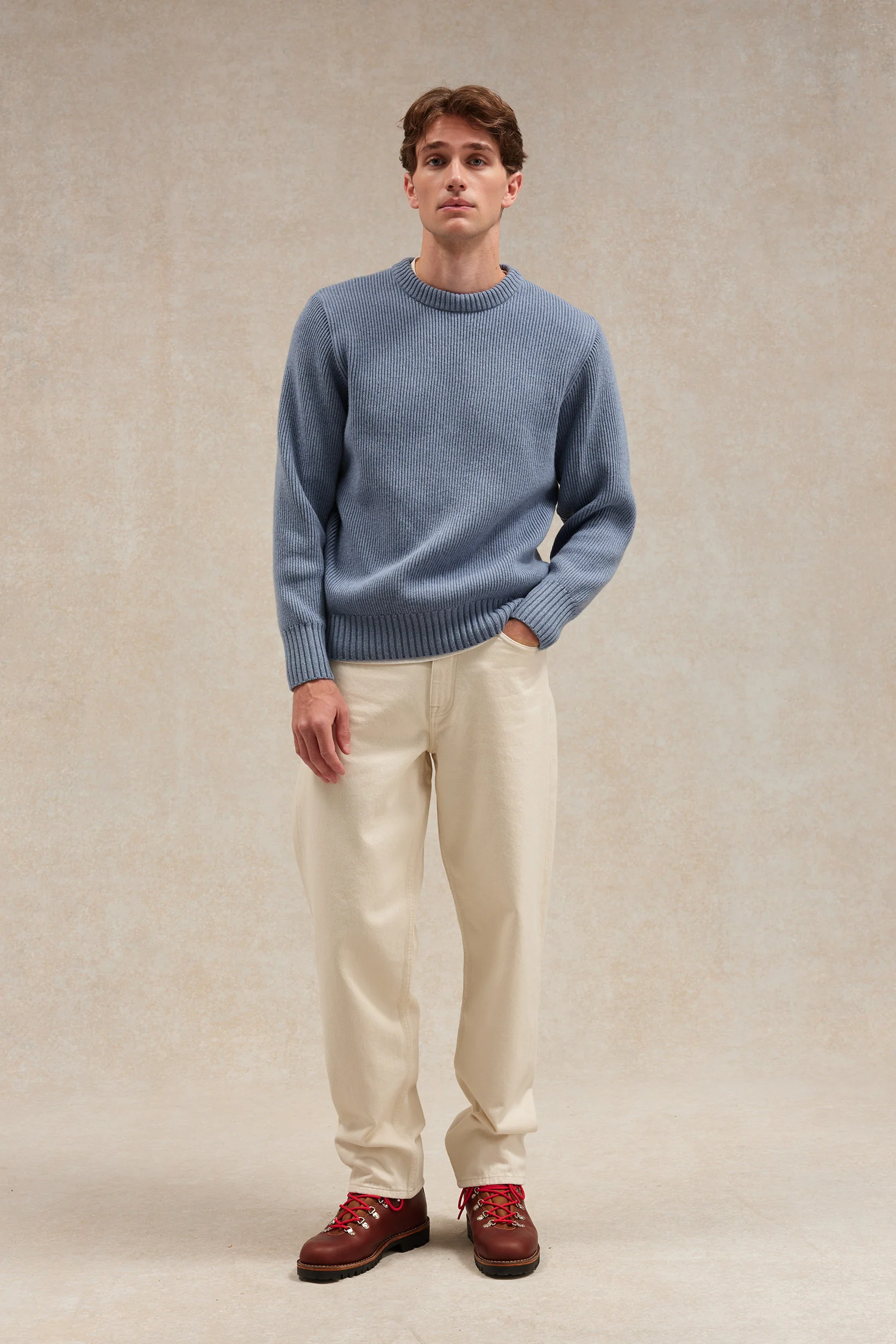 Pull homme col rond à côtes bleu orage - Image 7