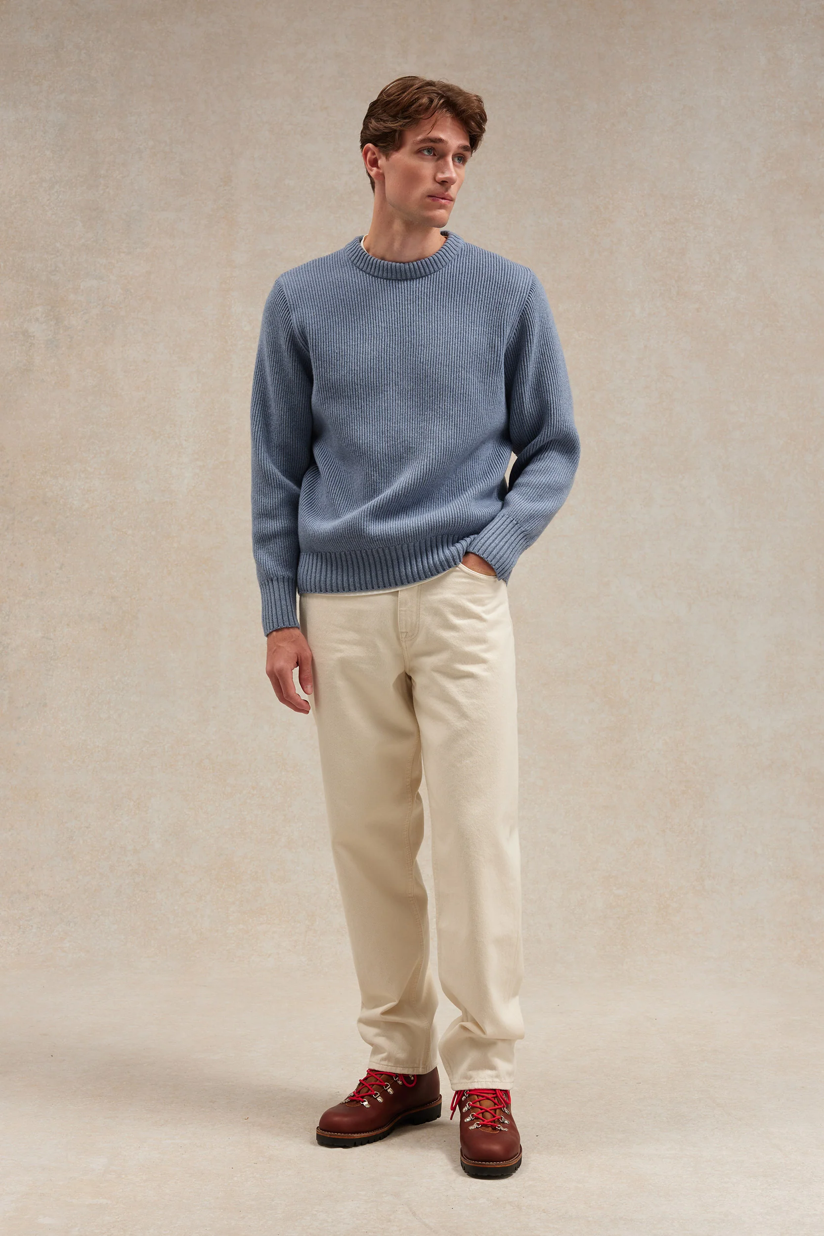 Pull homme col rond à côtes bleu orage - Image 8