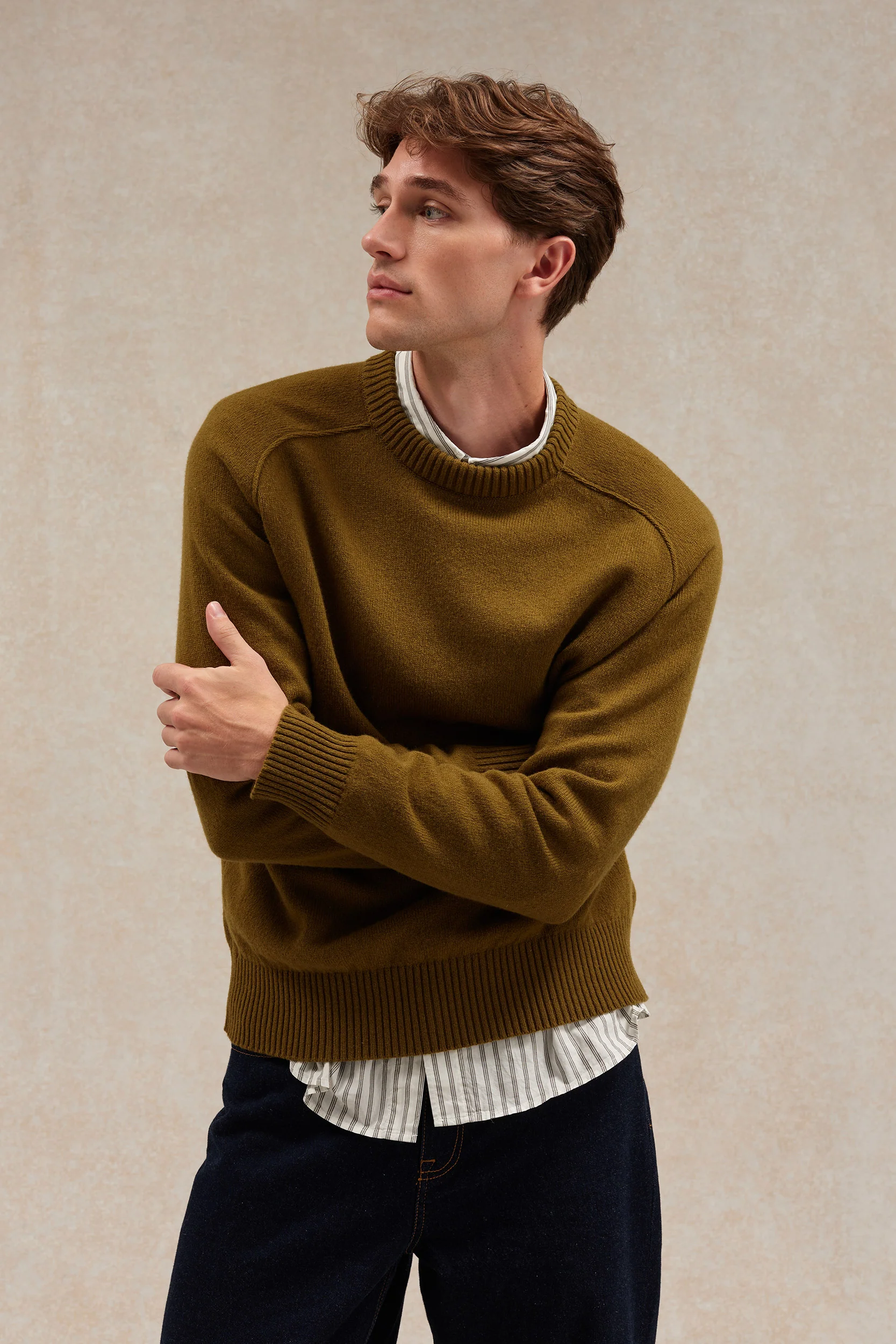 Pull homme col rond olive - Image 3