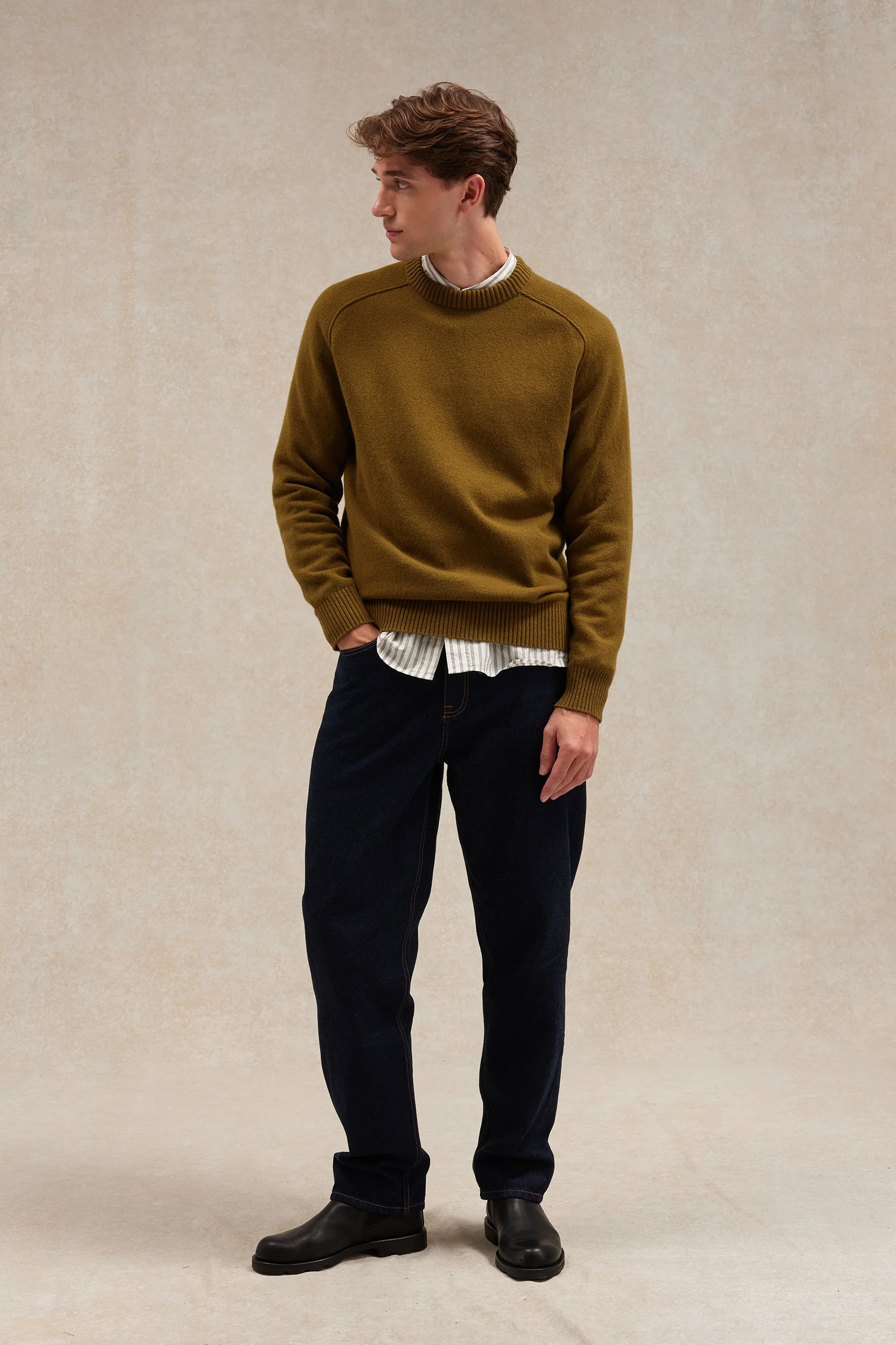 Pull homme col rond olive - Image 4