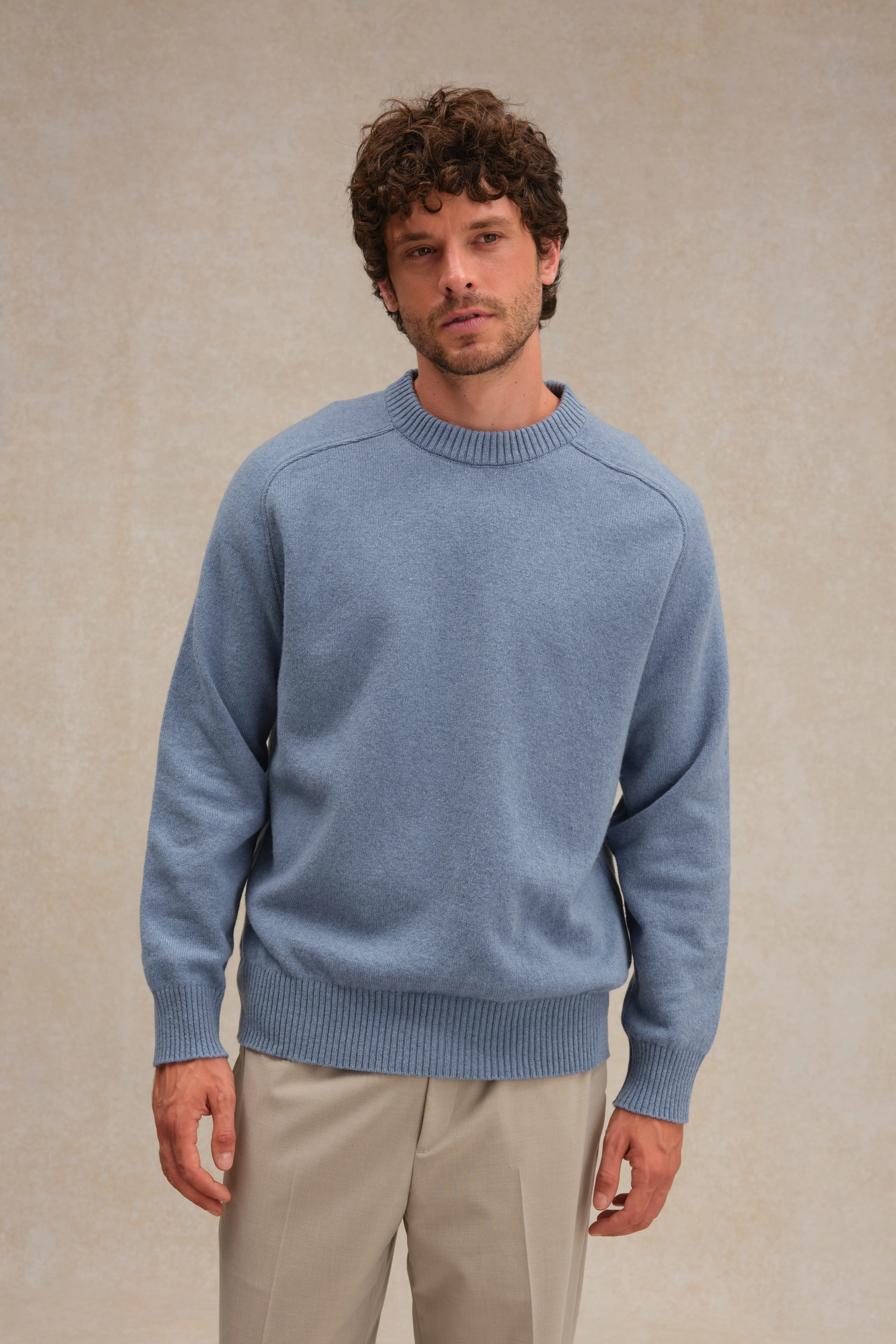 Pull homme col rond bleu orage