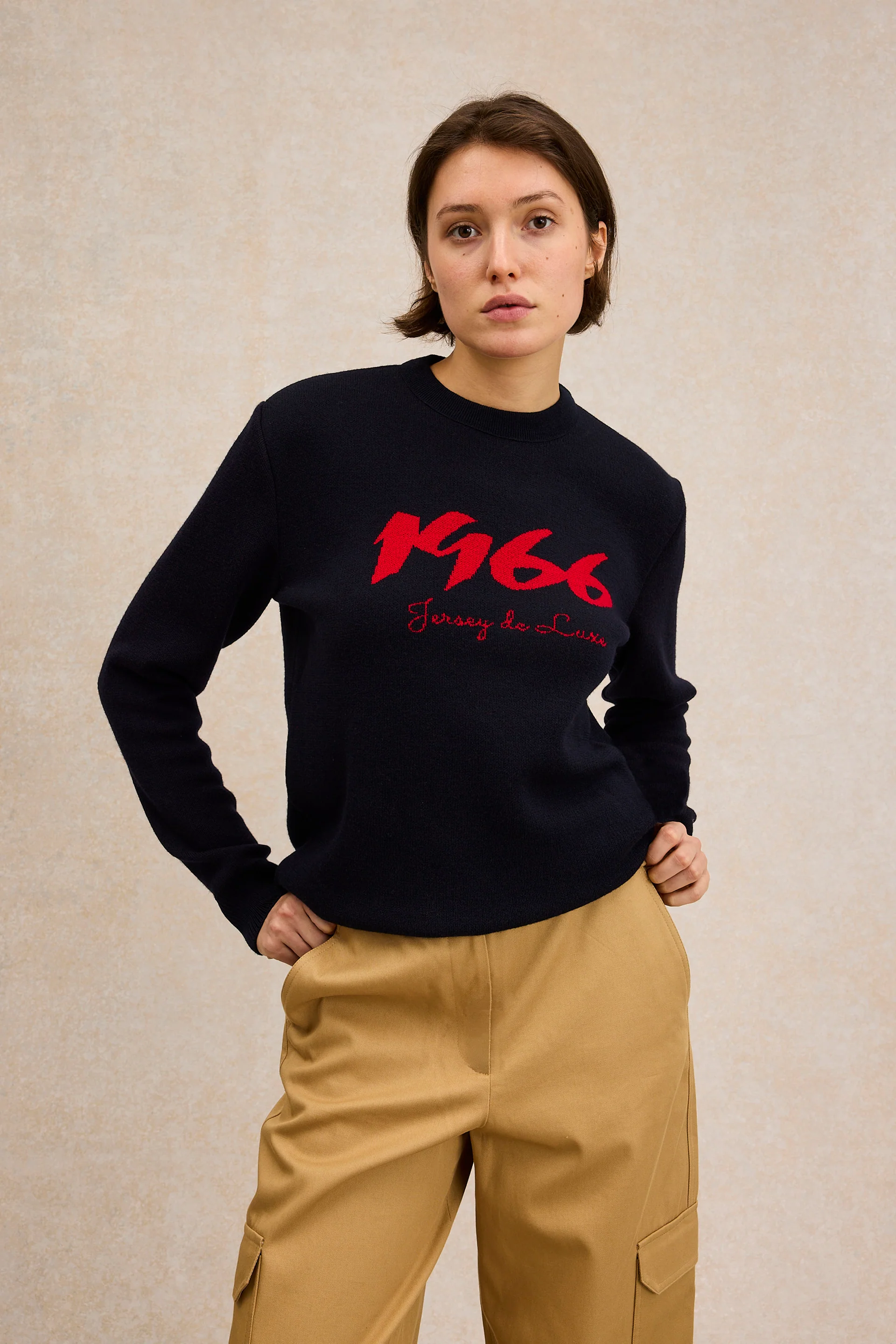 Pull 1966 marine et rouge pour femme