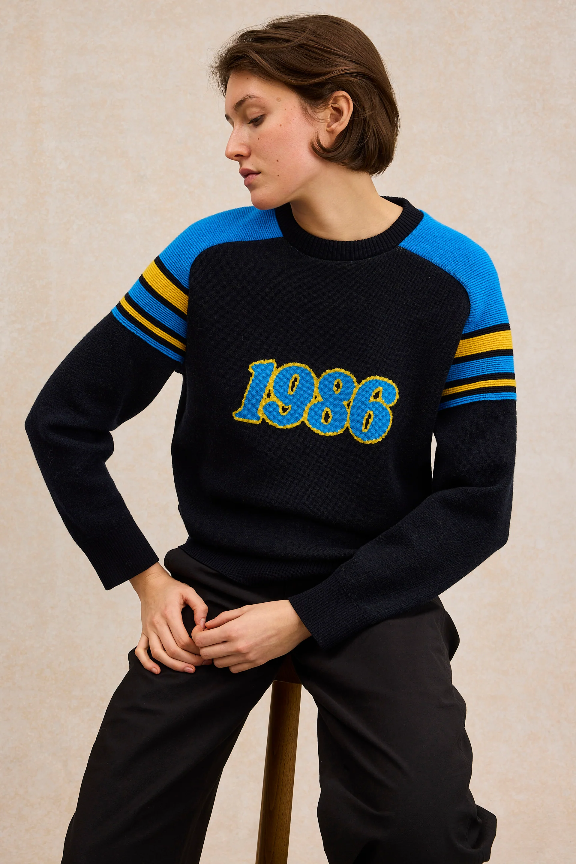 Pull 1986 bleu et jaune pour femme