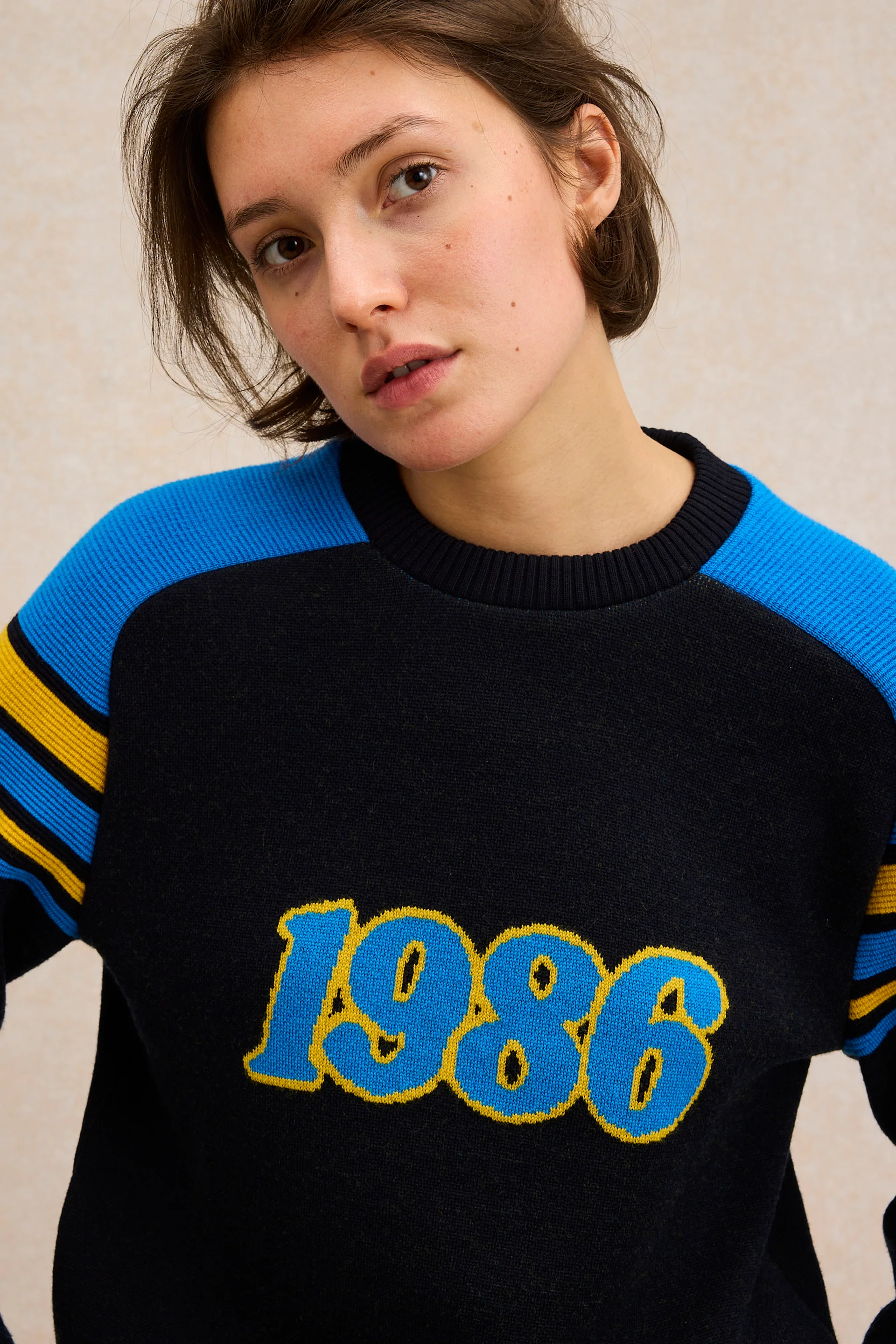 Pull 1986 bleu et jaune pour femme - Image 2