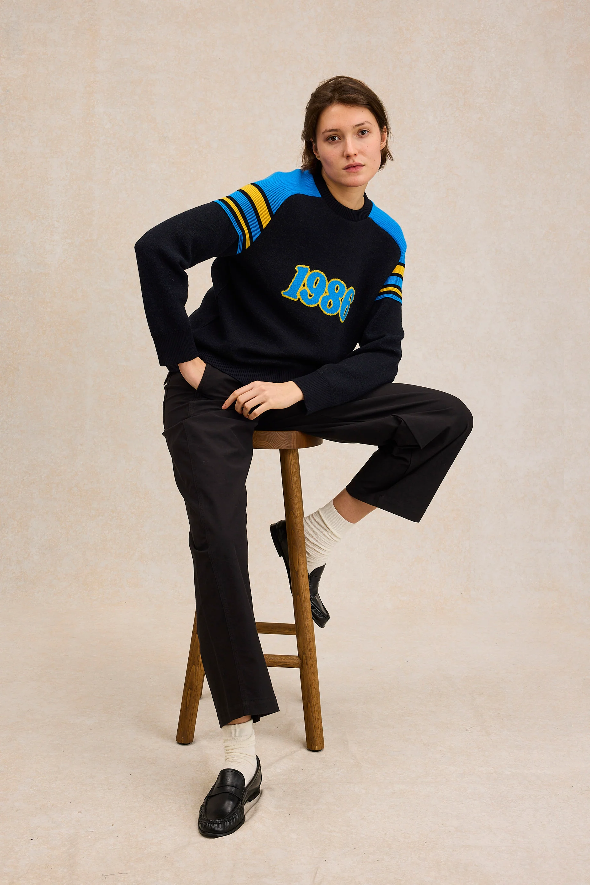Pull 1986 bleu et jaune pour femme - Image 3