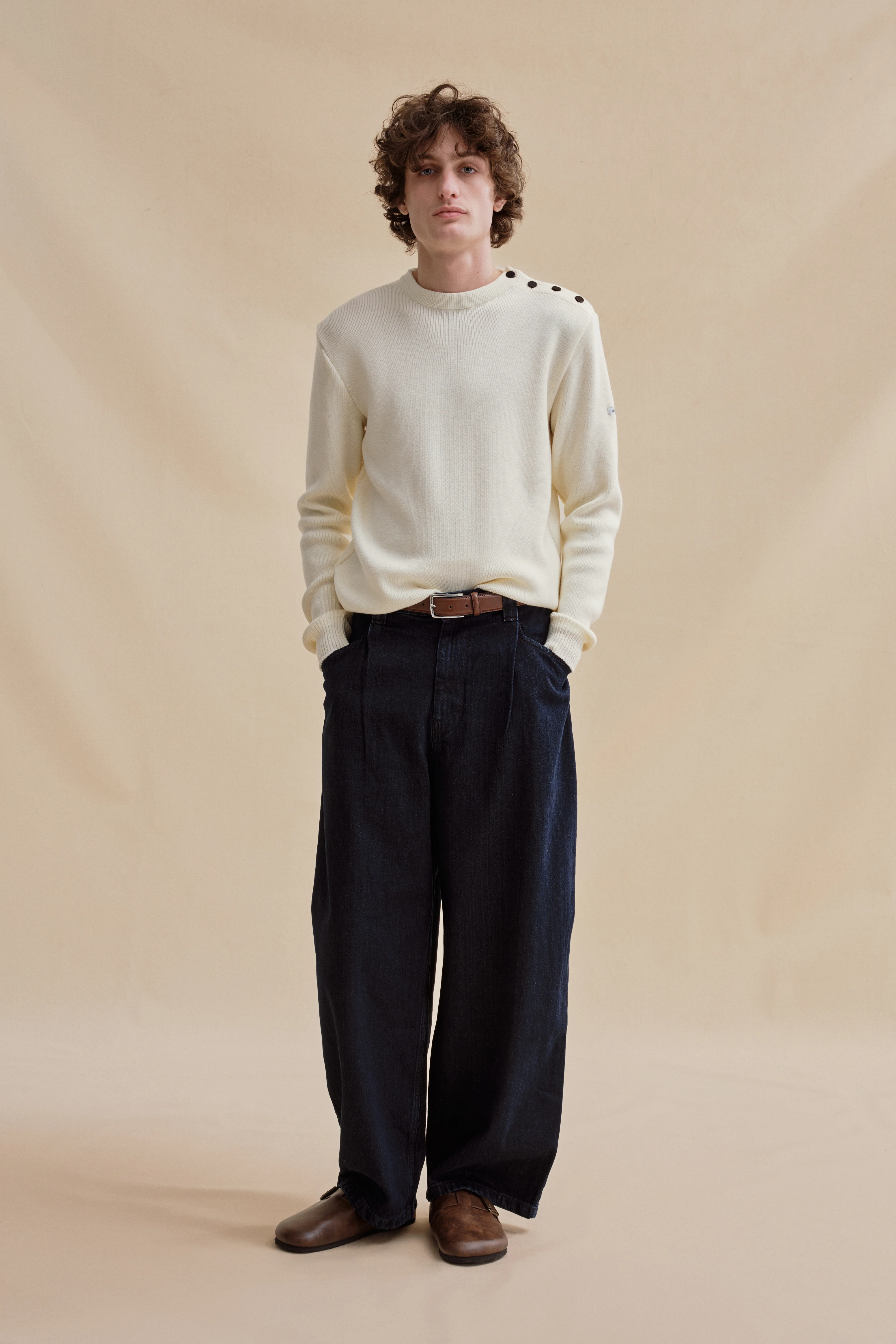 Pull marin ample écru en laine mérinos pour homme - Image 3