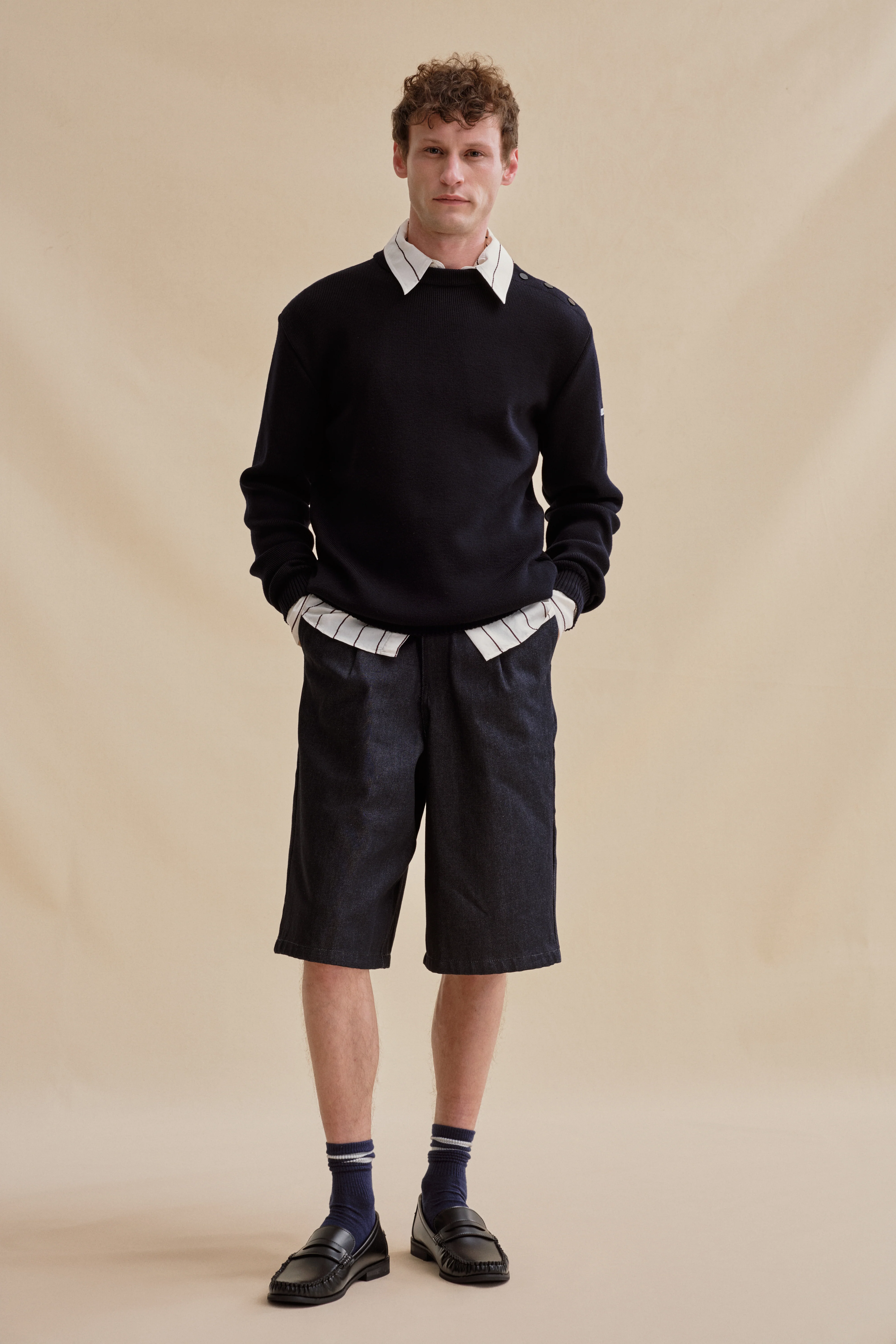 Pull marin ample bleu marine en laine mérinos pour homme - Image 3
