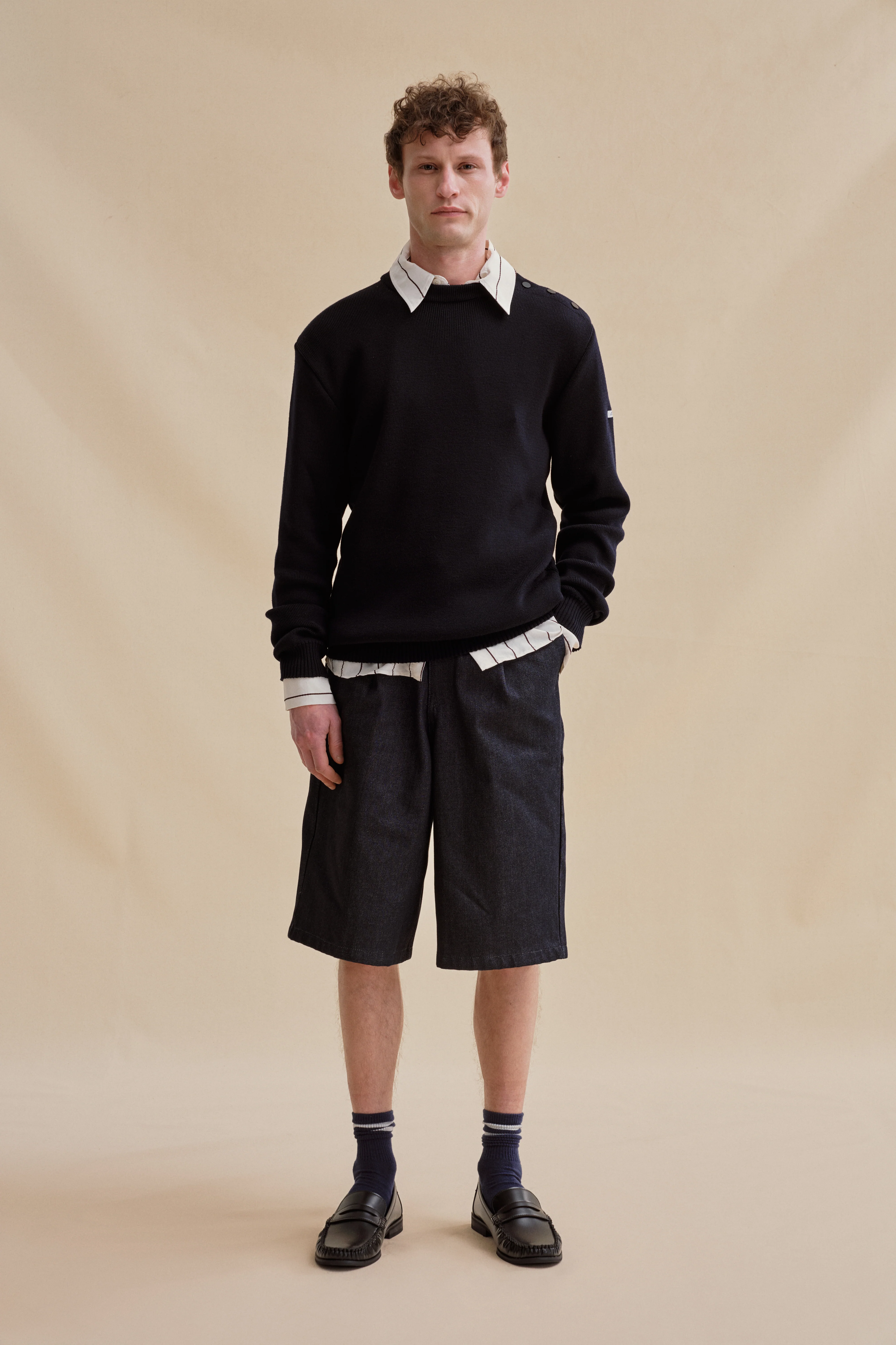 Pull marin ample bleu marine en laine mérinos pour homme - Image 4
