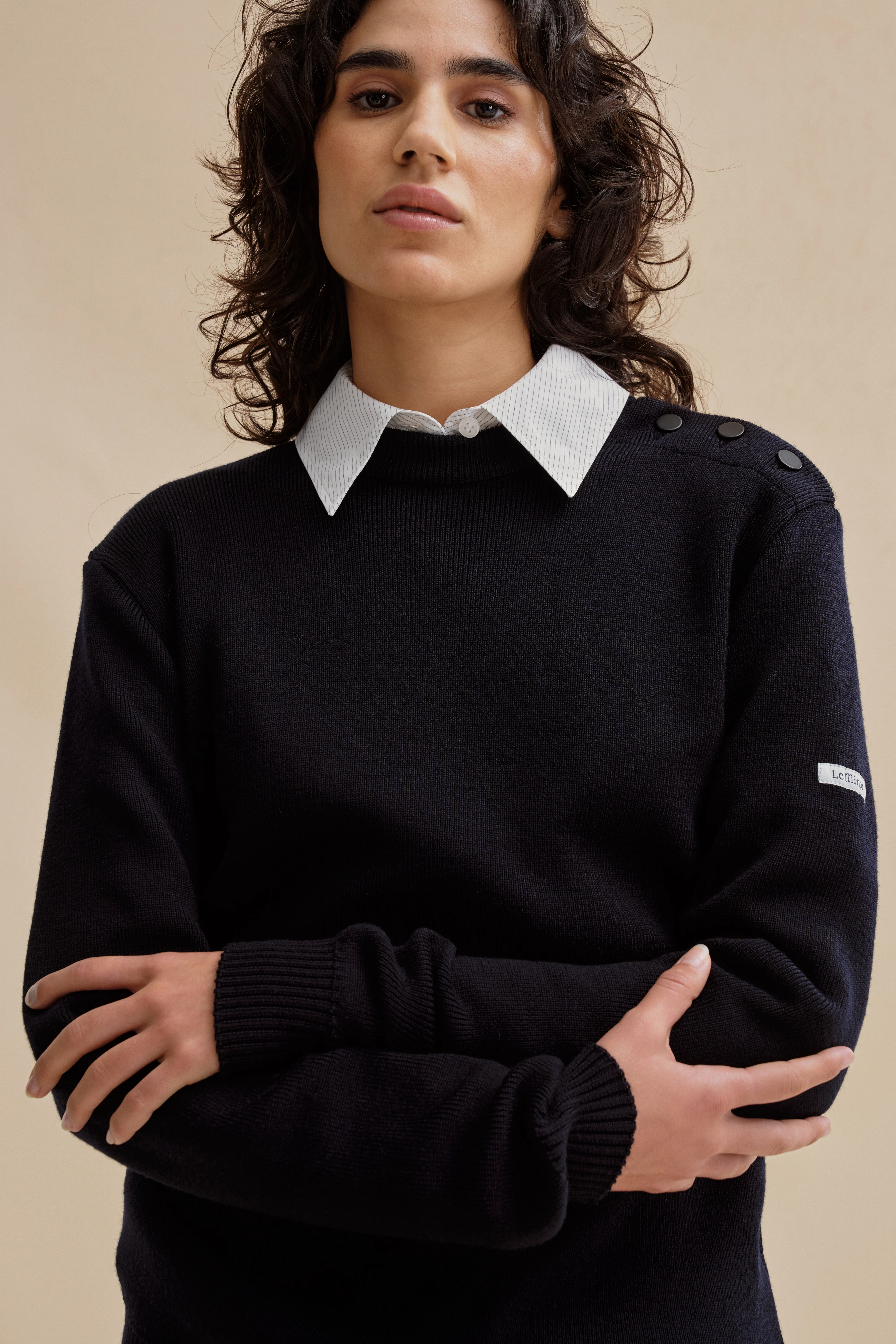 Pull marin ample bleu marine en laine mérinos pour femme - Image 2
