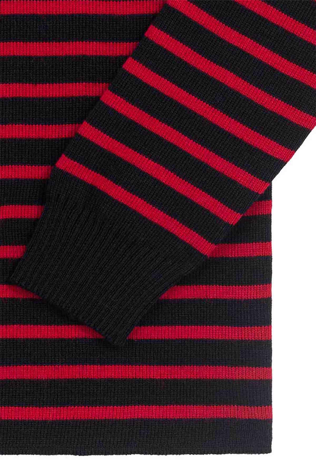 Pull marin rayé marine et rouge pour homme - Image 7