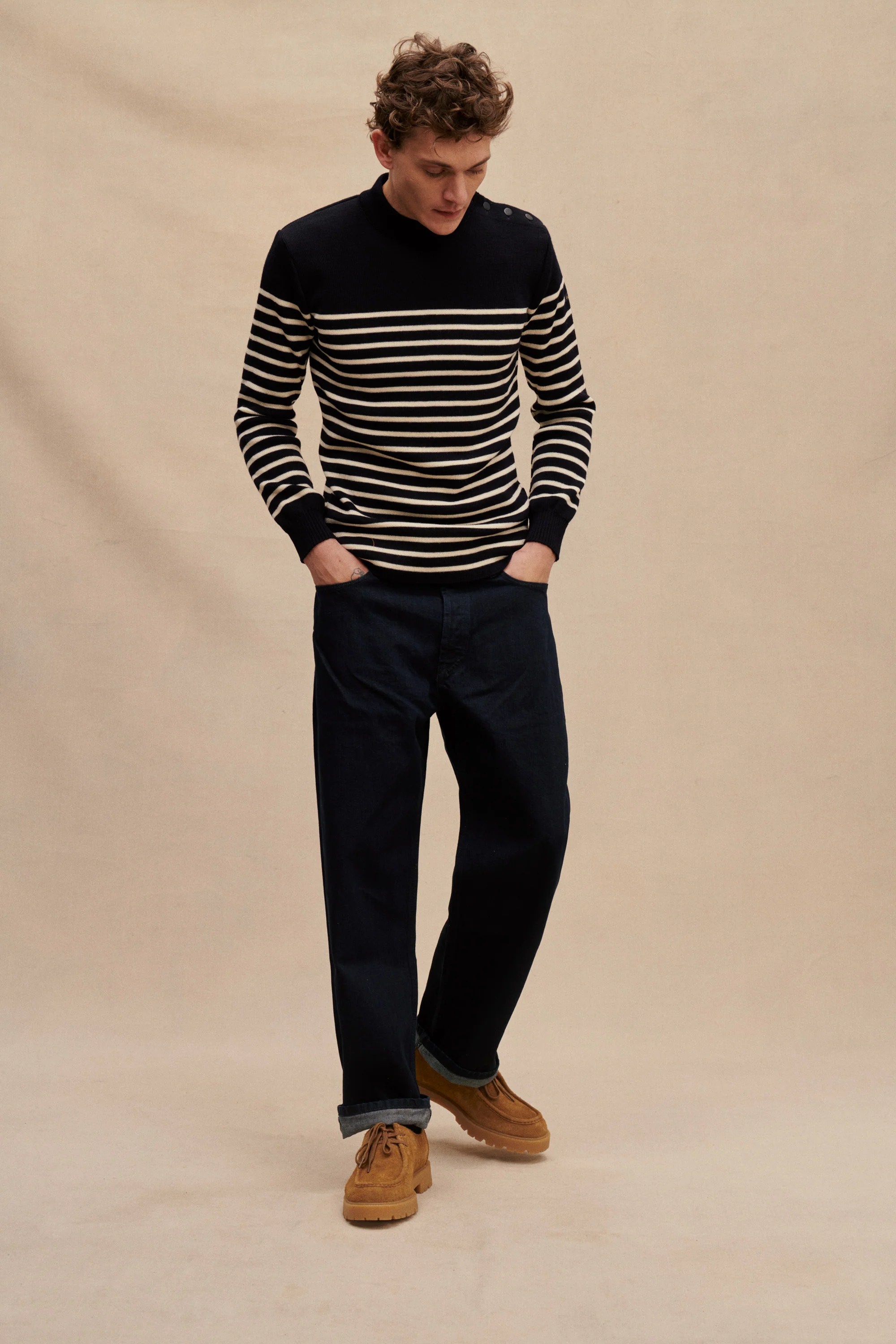 Pull marinière bleu marine pour homme - Image 3
