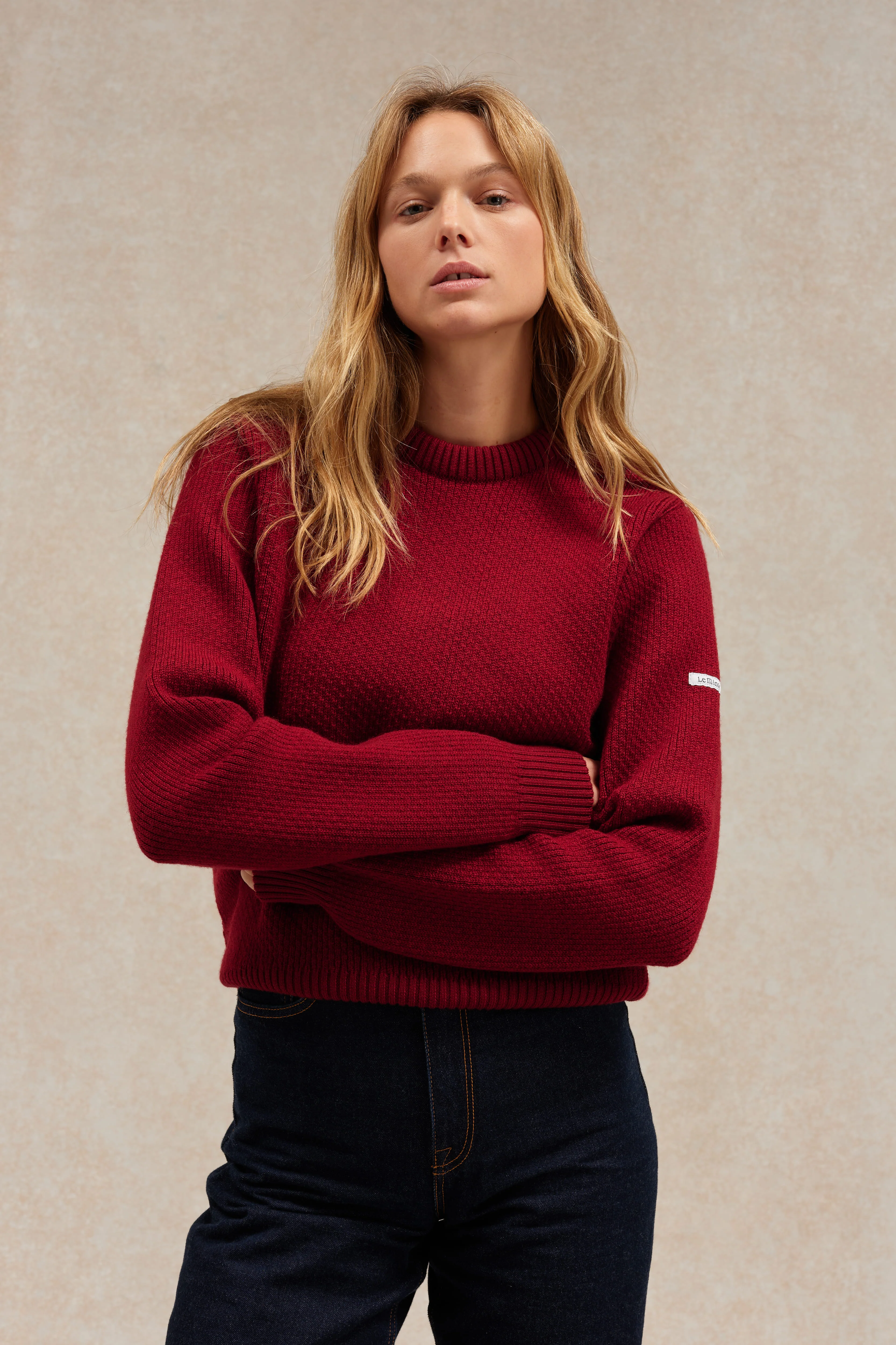 Pull col rond Norvégien bordeaux pour femme