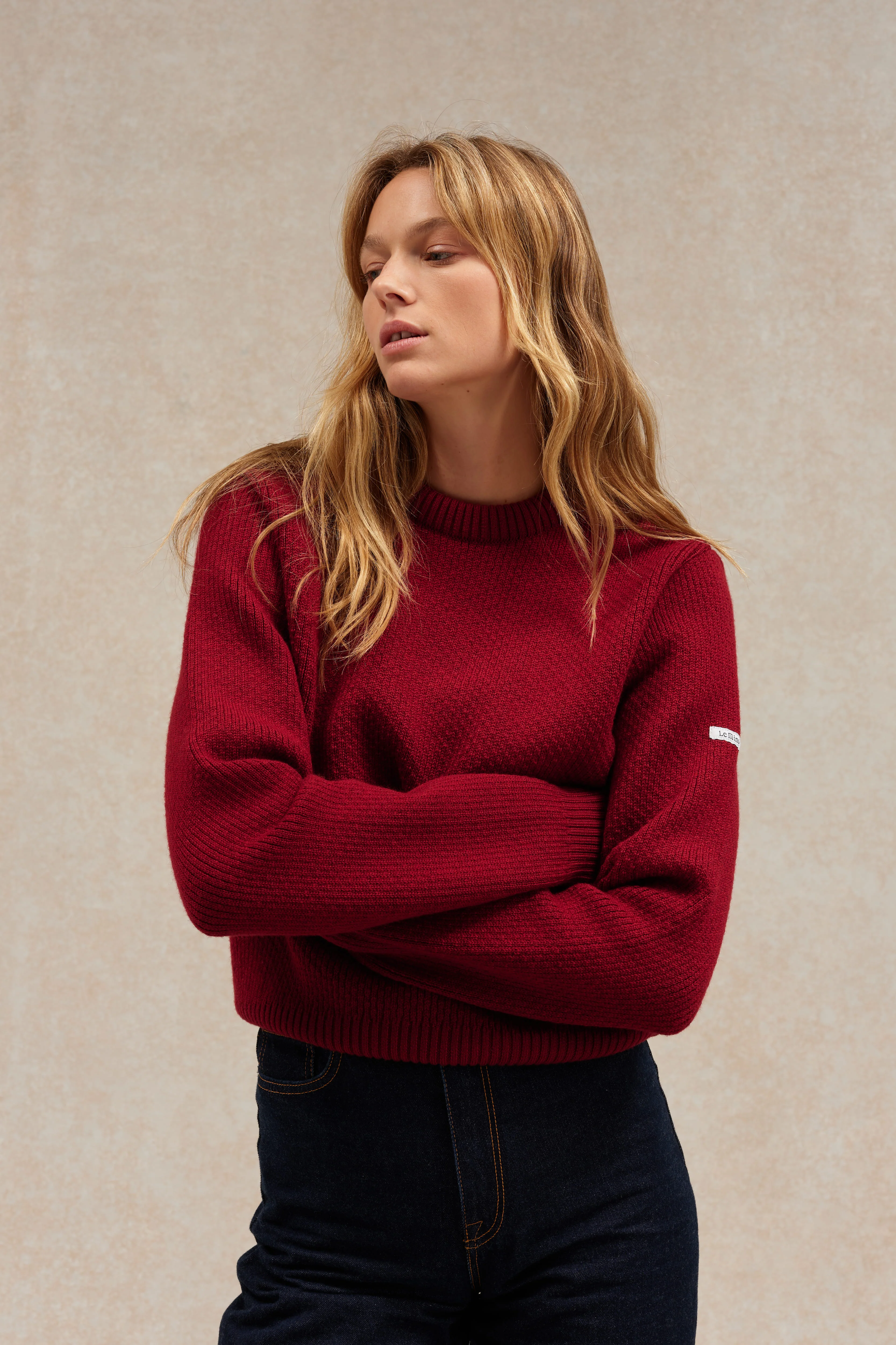 Pull col rond Norvégien bordeaux pour femme - Image 3