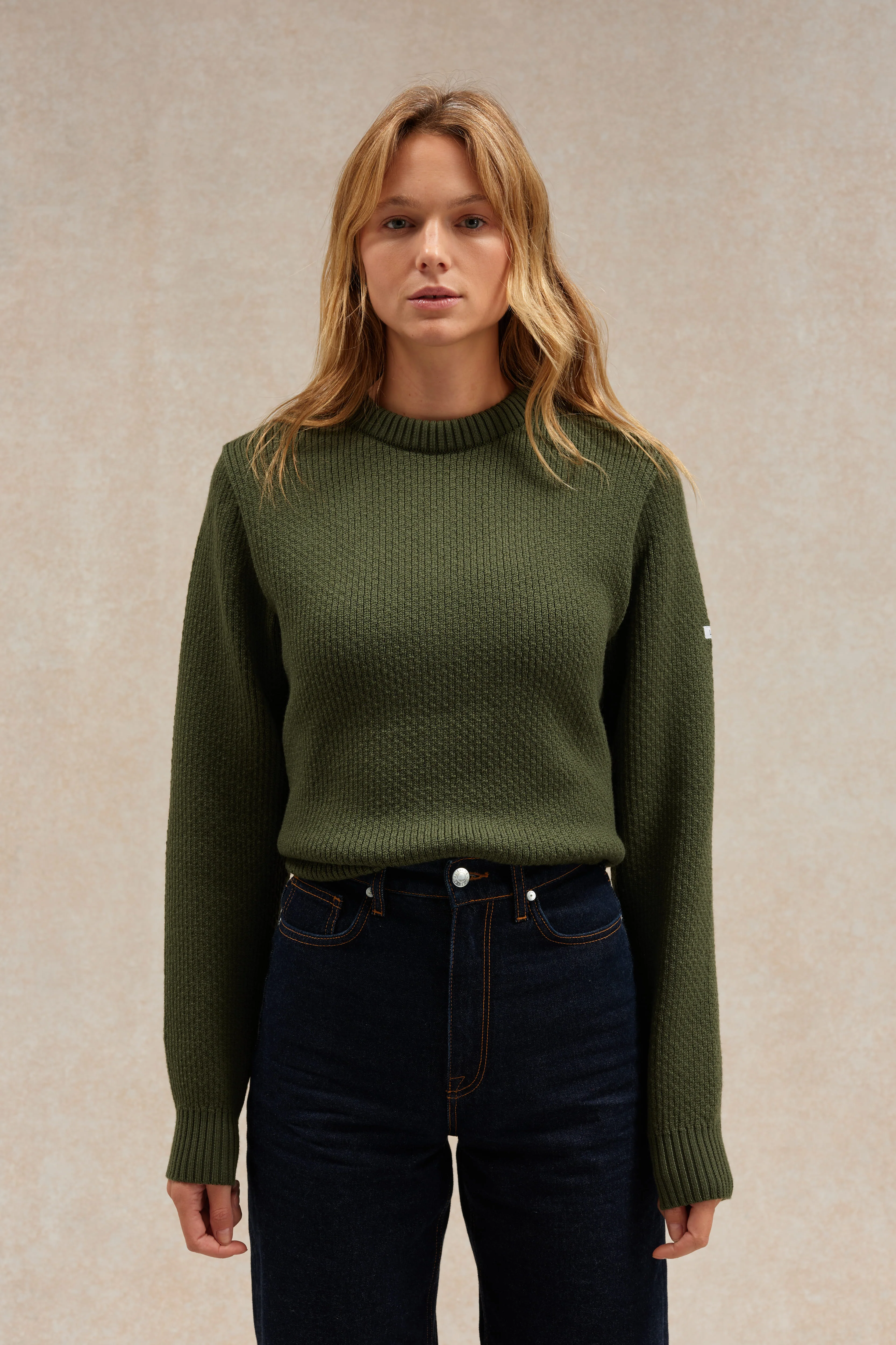 Pull col rond Norvégien olive pour femme - Image 3