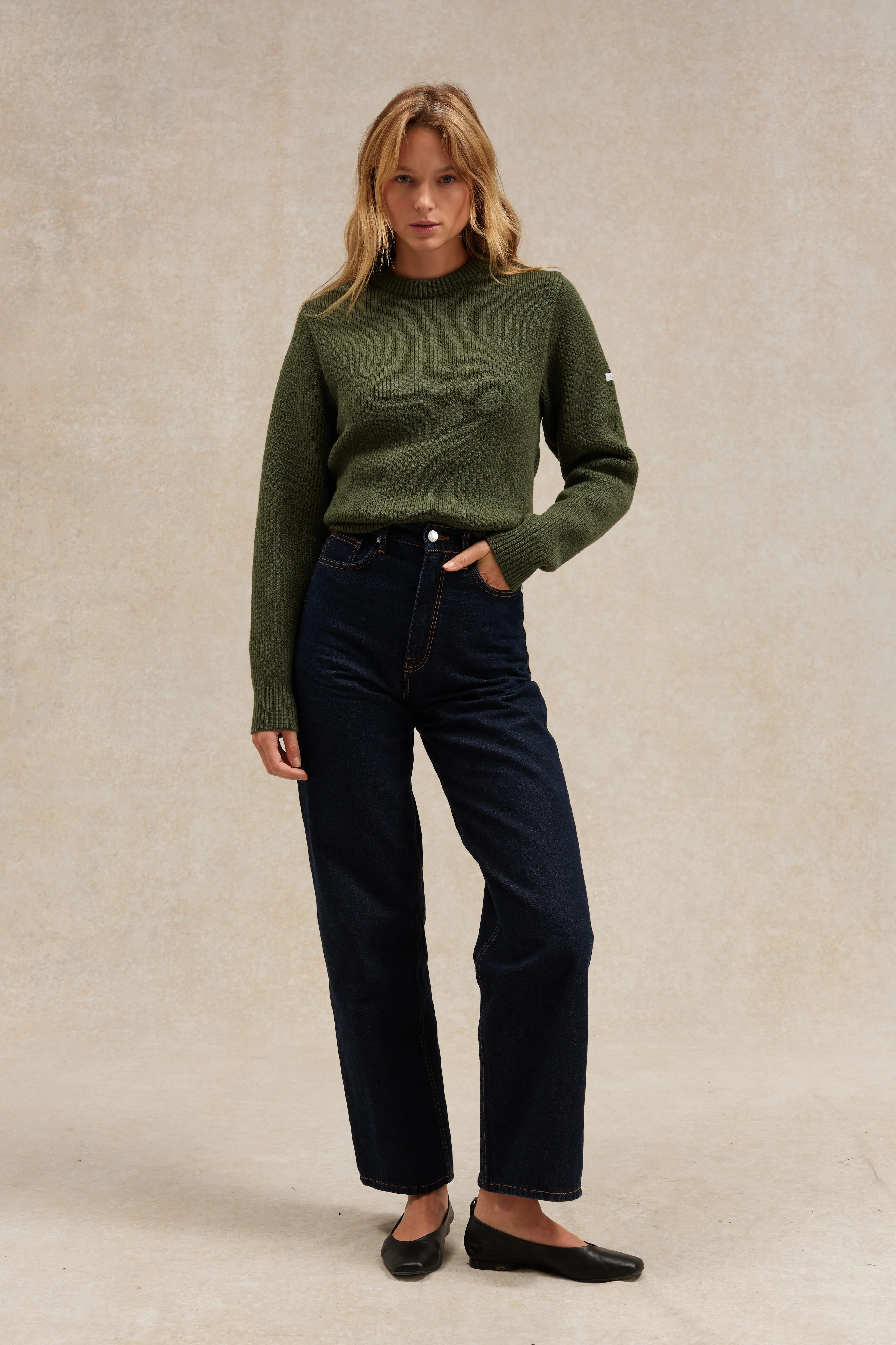 Pull col rond Norvégien olive pour femme - Image 4
