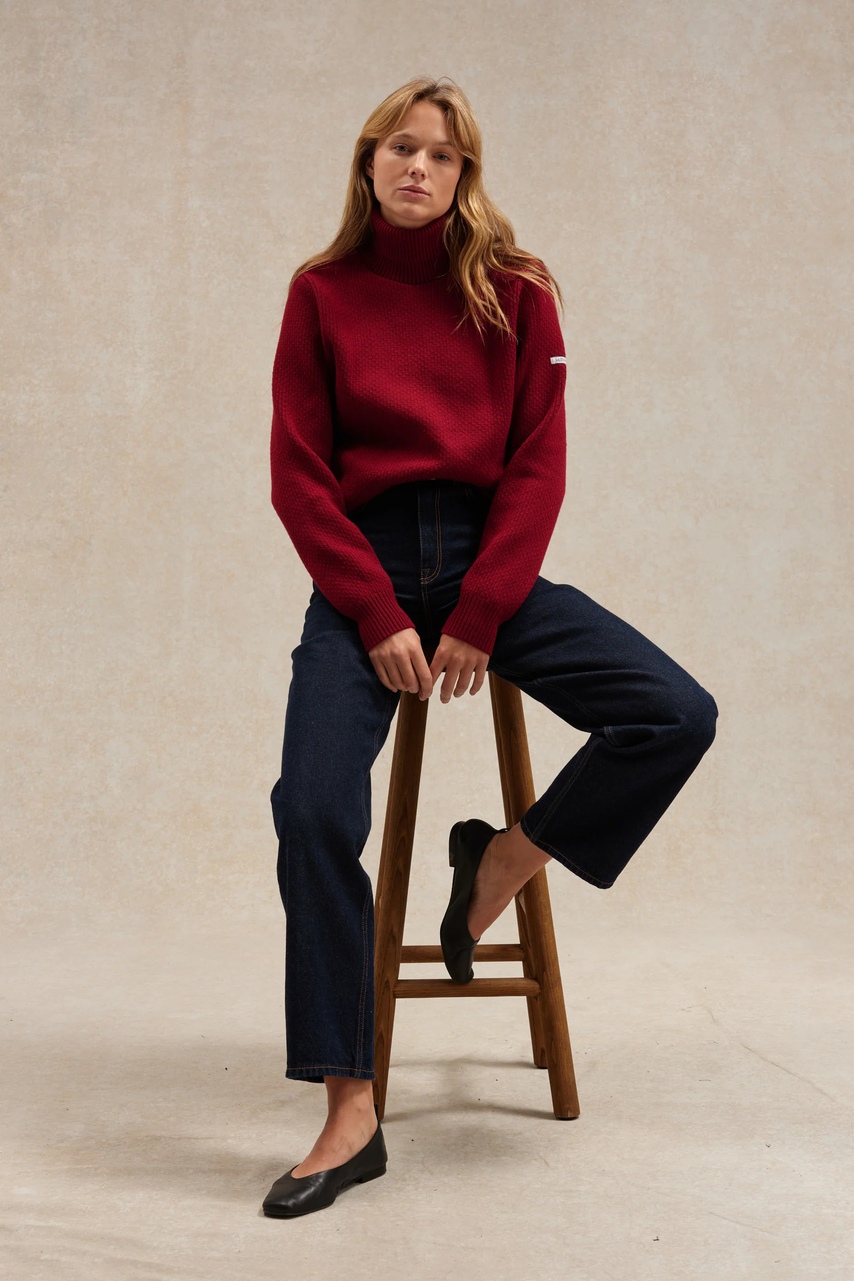 Pull col roulé Norvégien bordeaux pour femme - Image 3