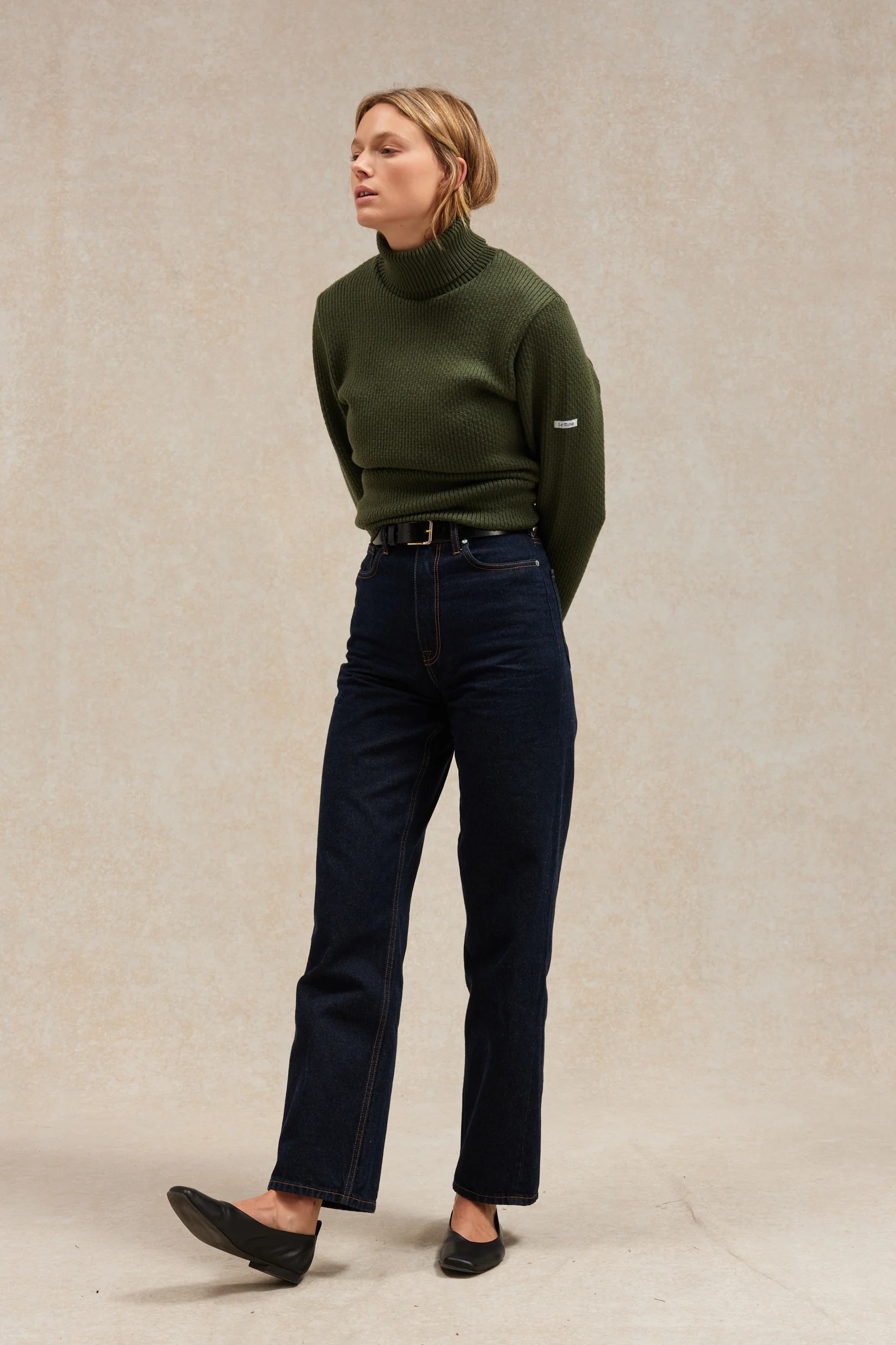 Pull col roulé Norvégien olive pour femme - Image 3