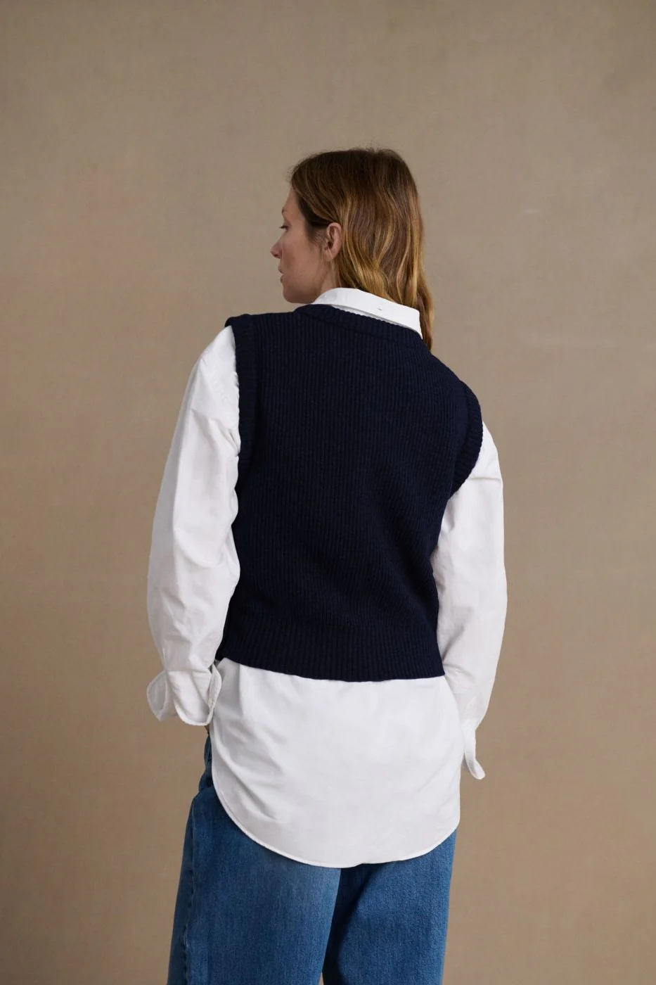 Pull sans manches bleu marine pour femme
