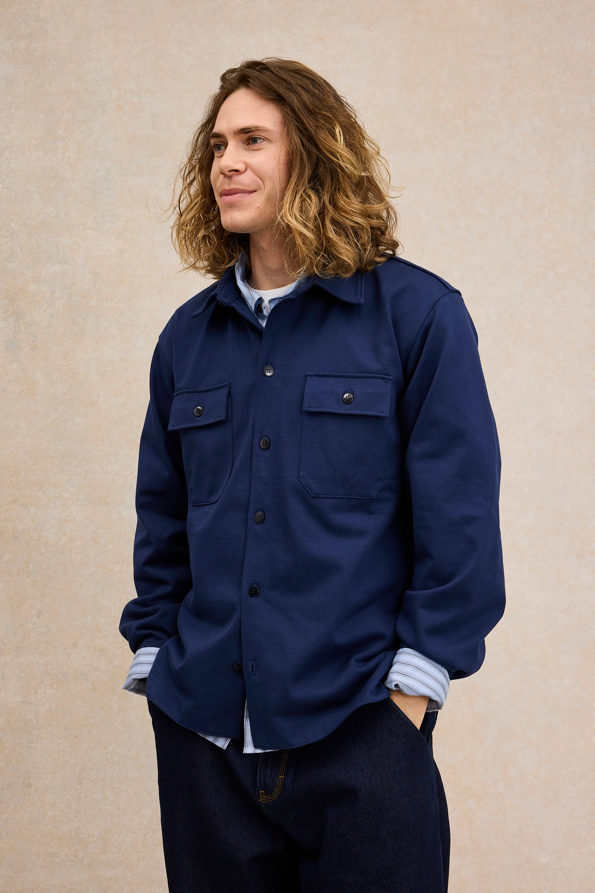 Surchemise en coton bleu marine pour homme - Image 3