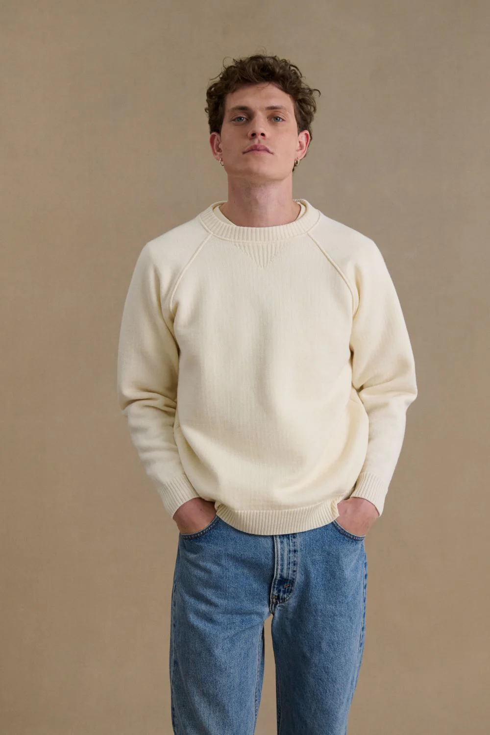 Sweat écru en laine mérinos pour homme - Image 3