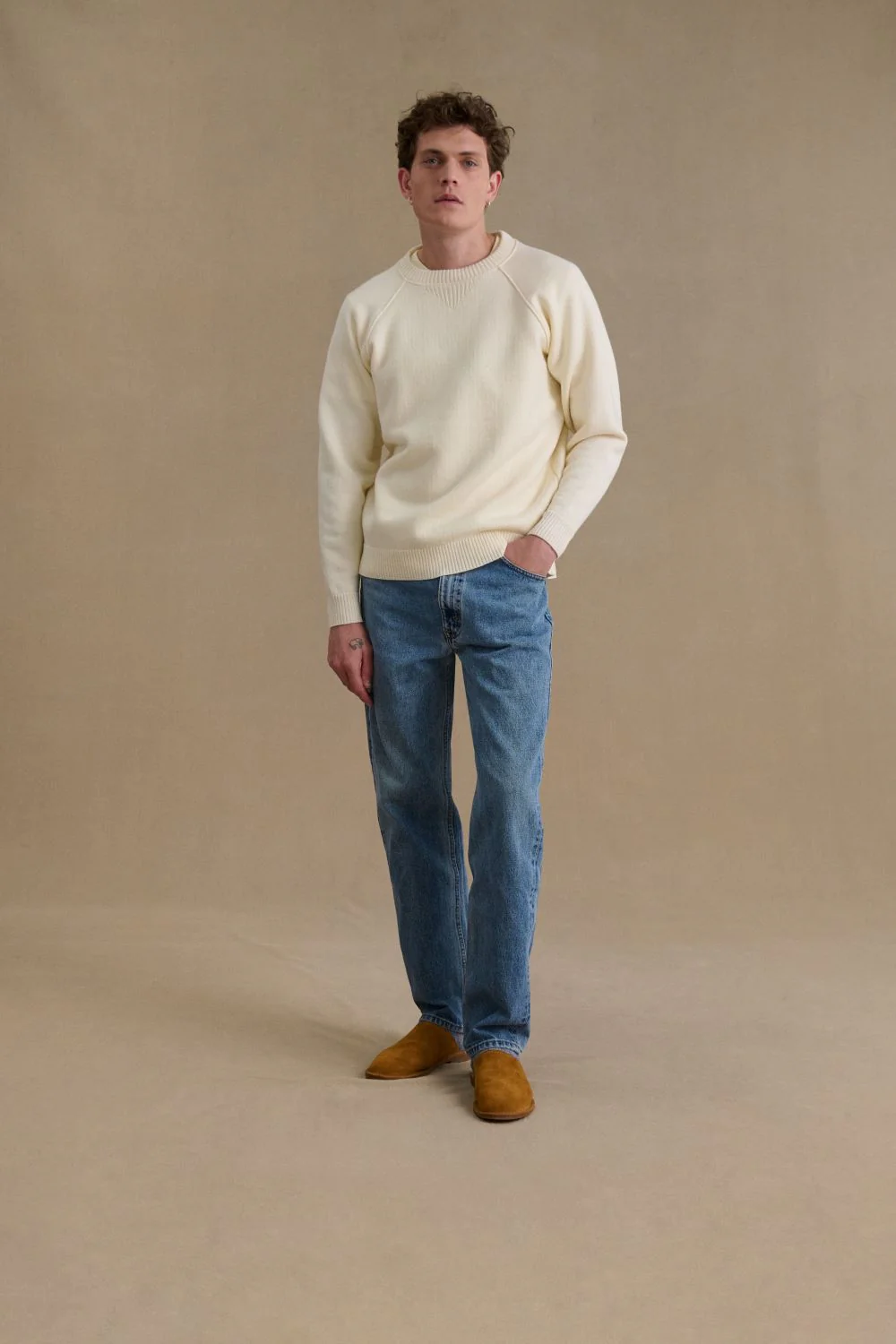Sweat écru en laine mérinos pour homme - Image 4