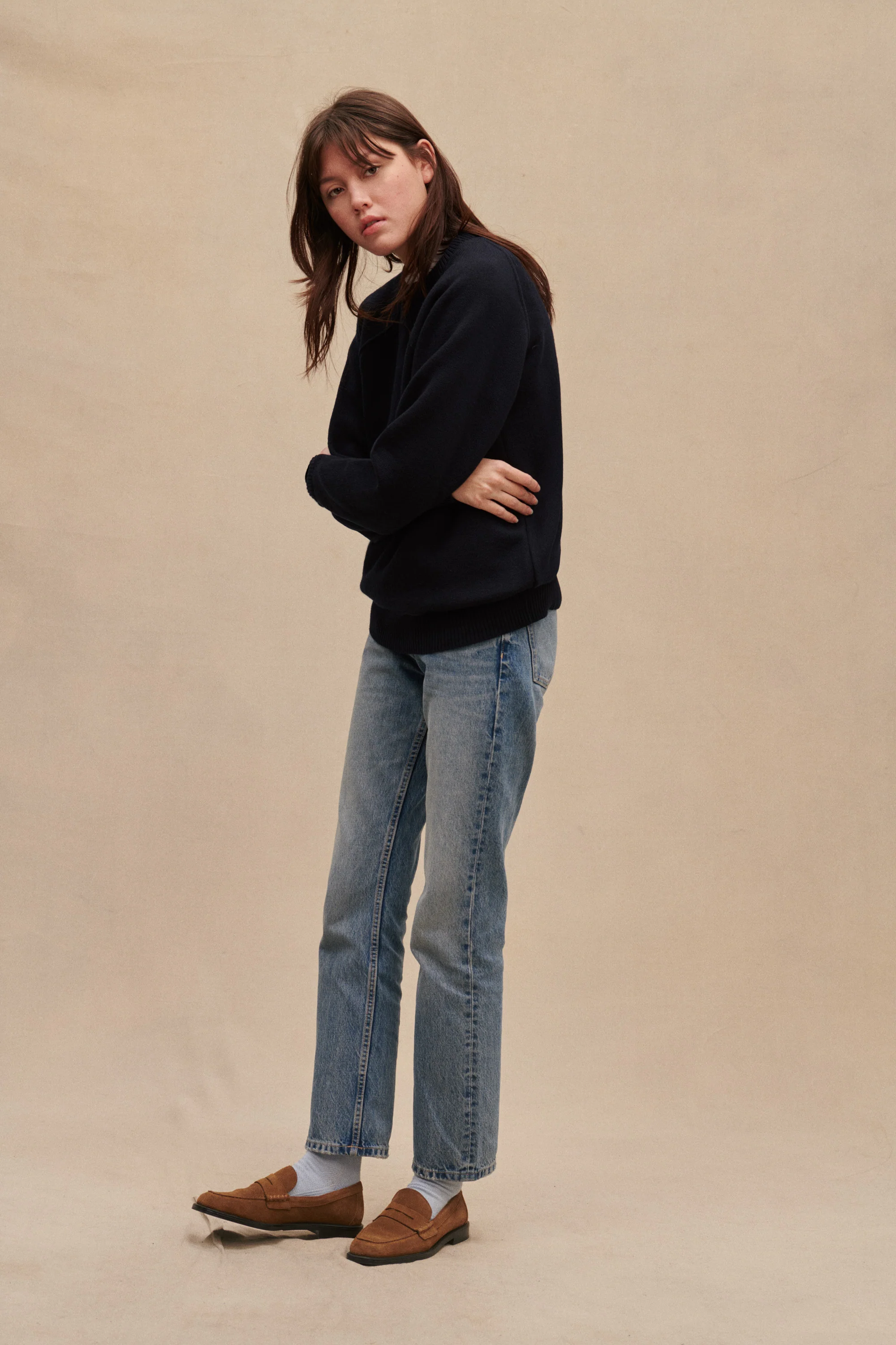 Sweat bleu marine en laine mérinos pour femme - Image 3