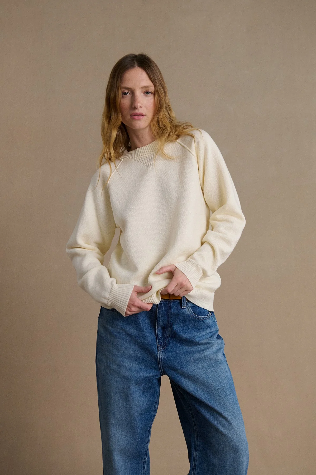 Sweat écru en laine mérinos pour femme
