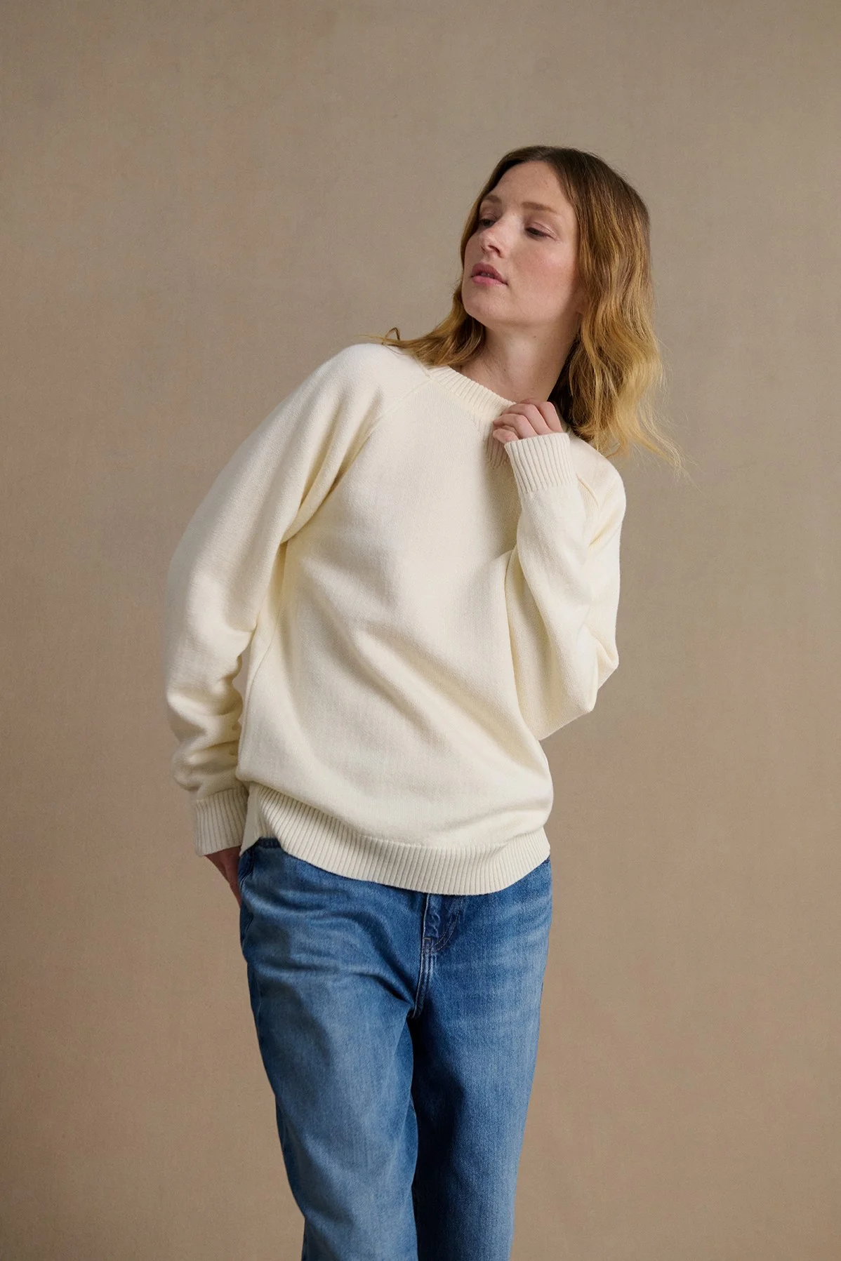 Sweat écru en laine mérinos pour femme - Image 3