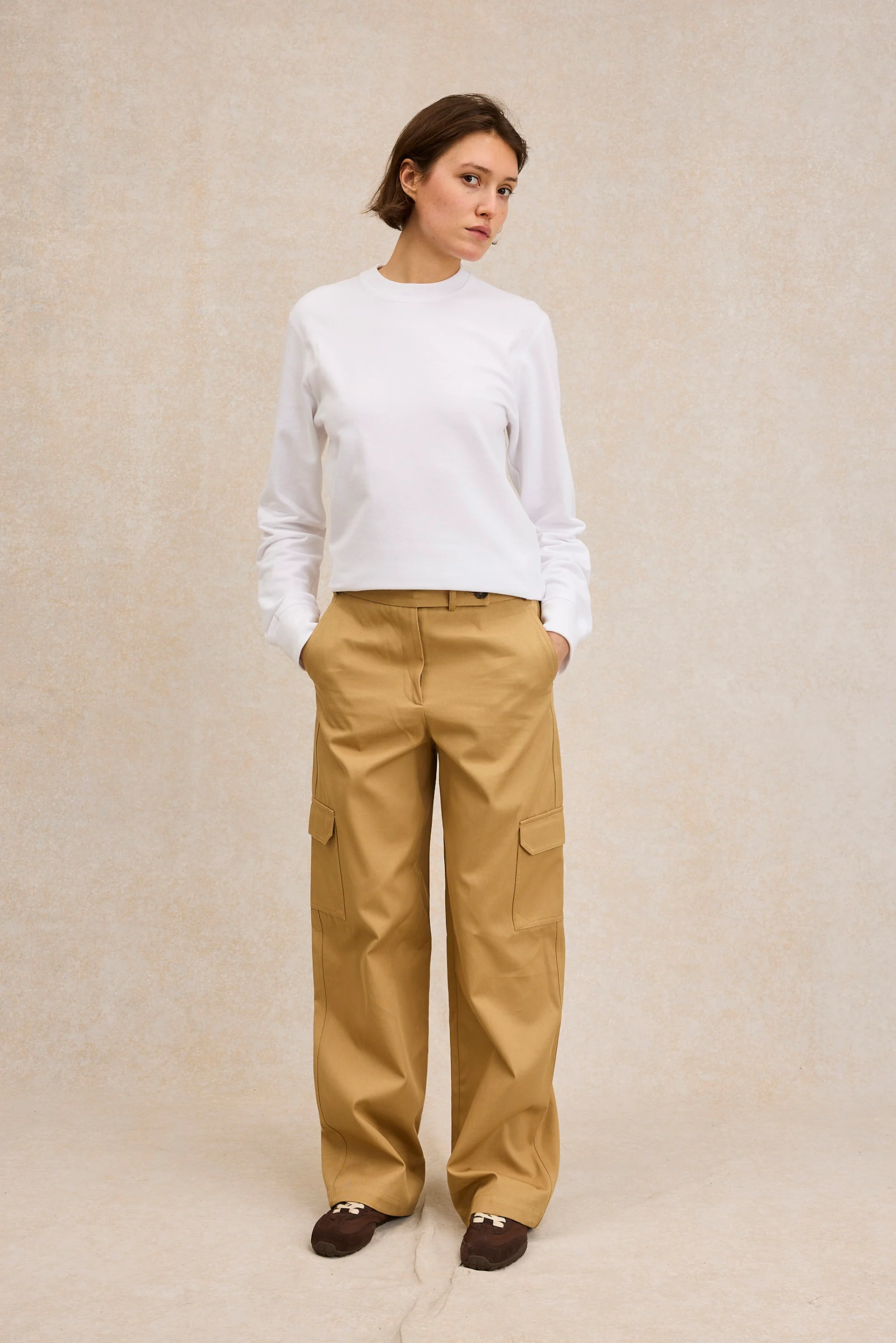 T-shirt blanc en maille Rachel à manches longues pour femme - Image 3