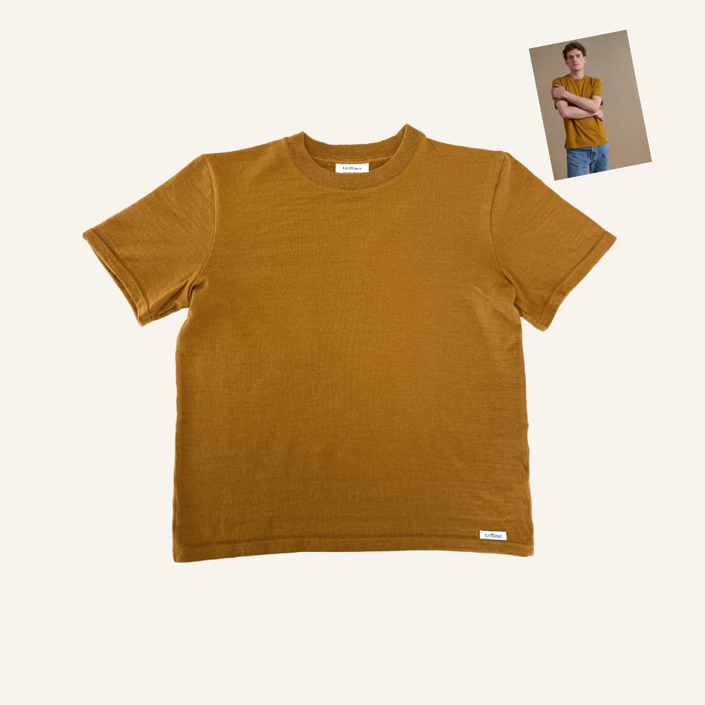 T-shirt camel à manches courtes en laine mérinos - Seconde main