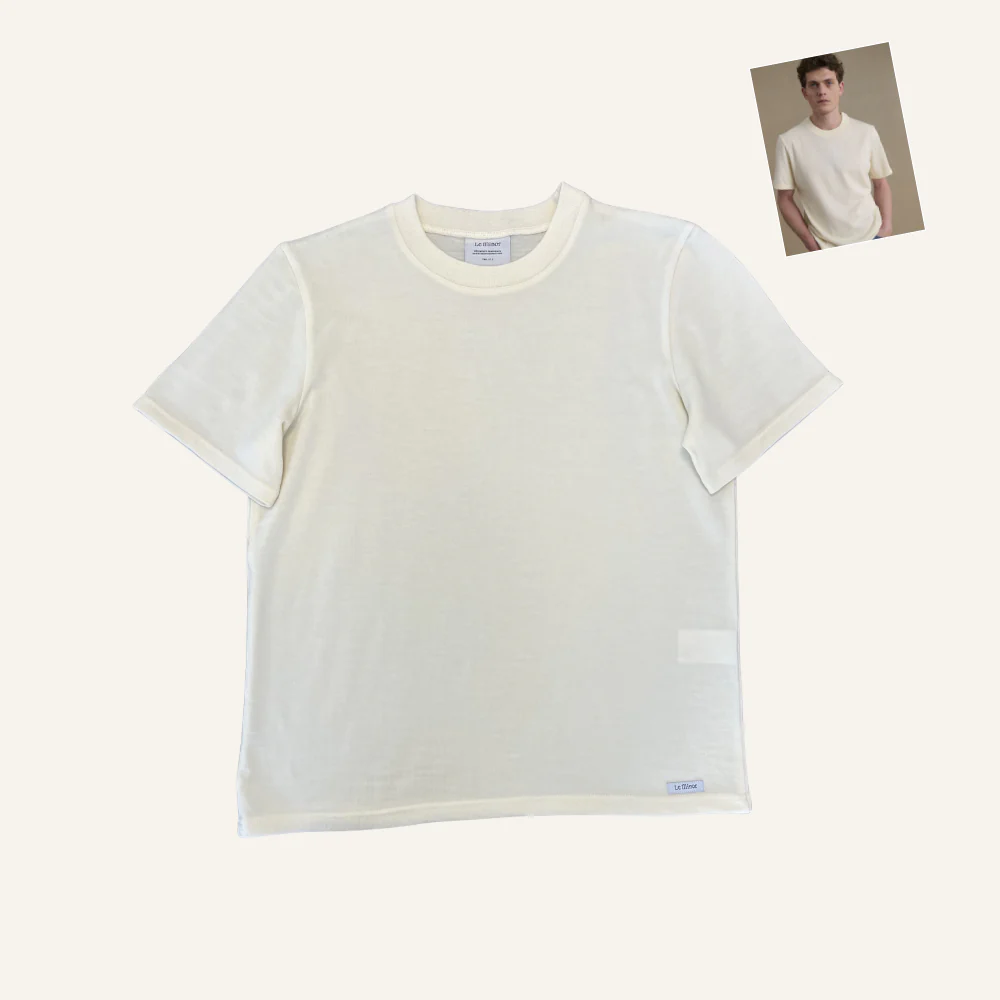 T-shirt écru à manches courtes en laine mérinos pour homme - Seconde main