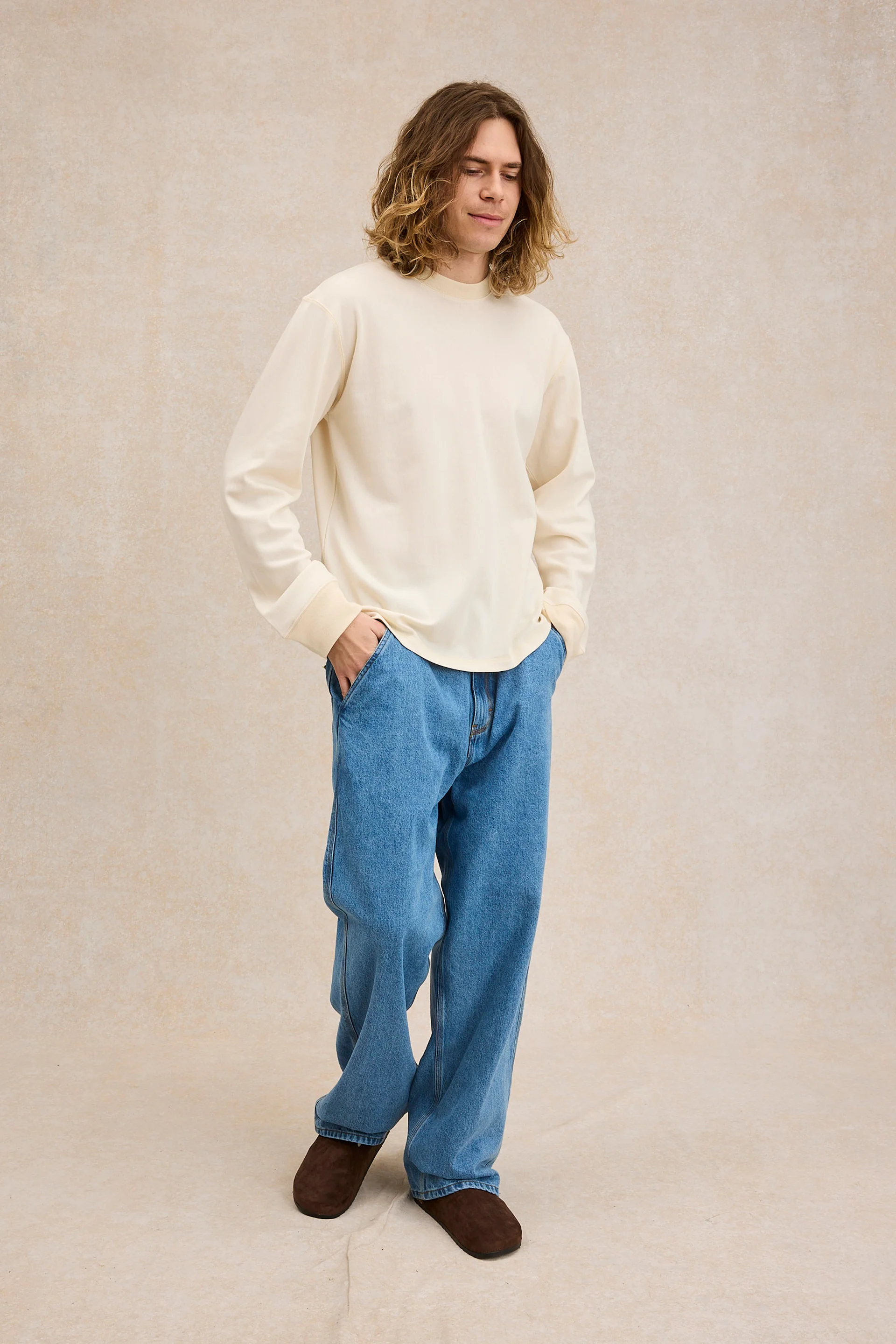 T-shirt écru en maille Rachel à manches longues pour homme - Image 5
