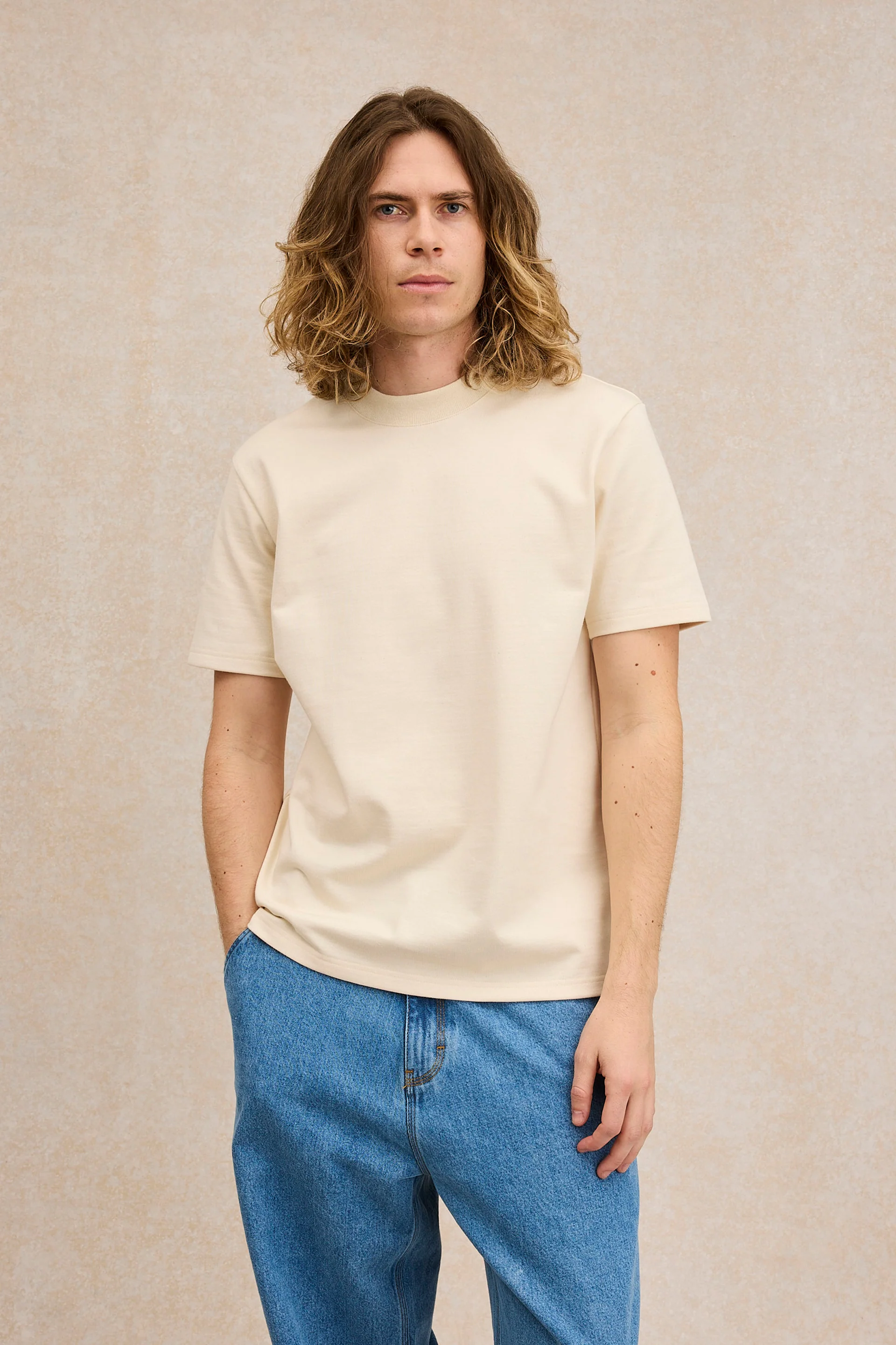 T-shirt en coton épais écru pour homme