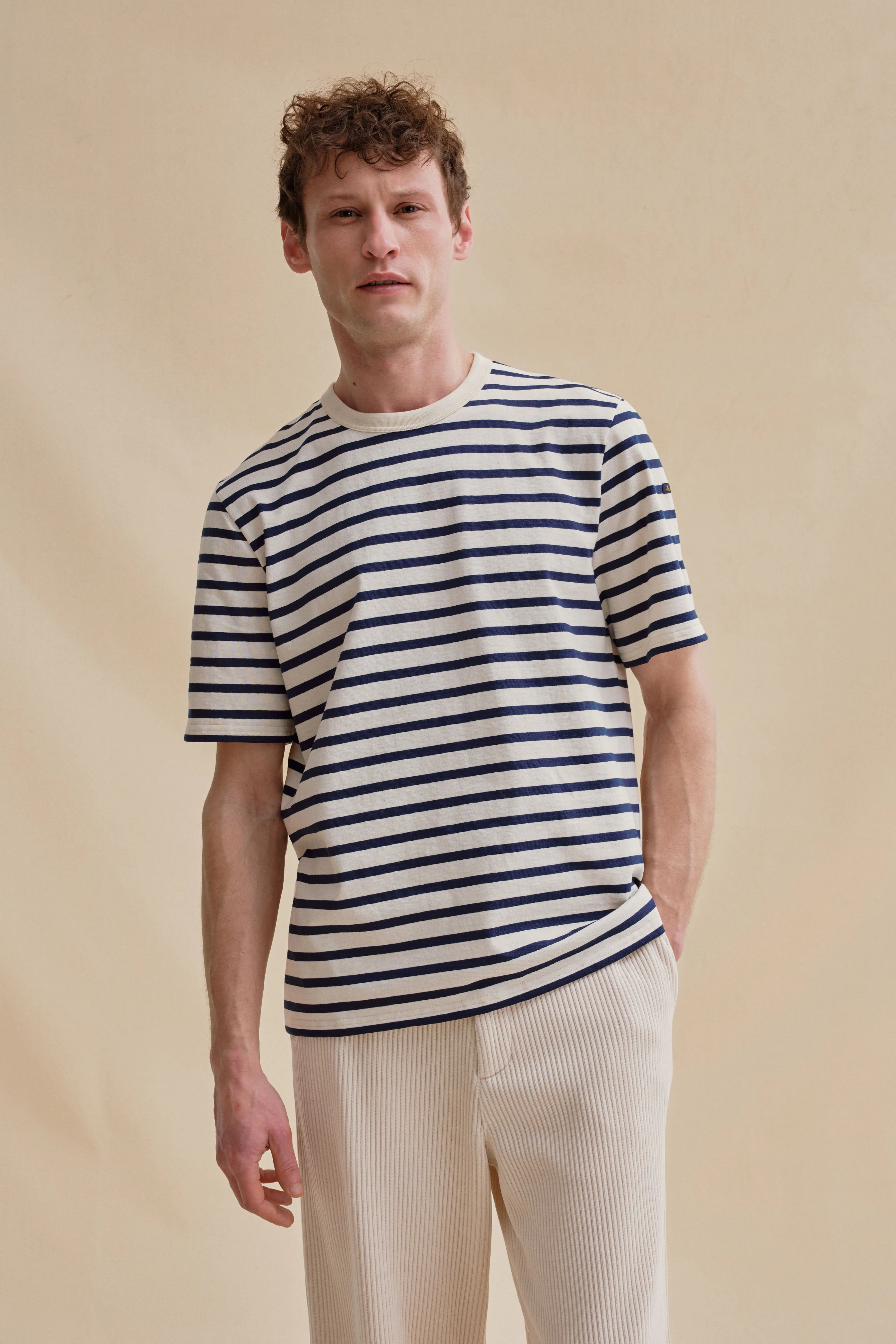 T-shirt marin écru et marine pour homme