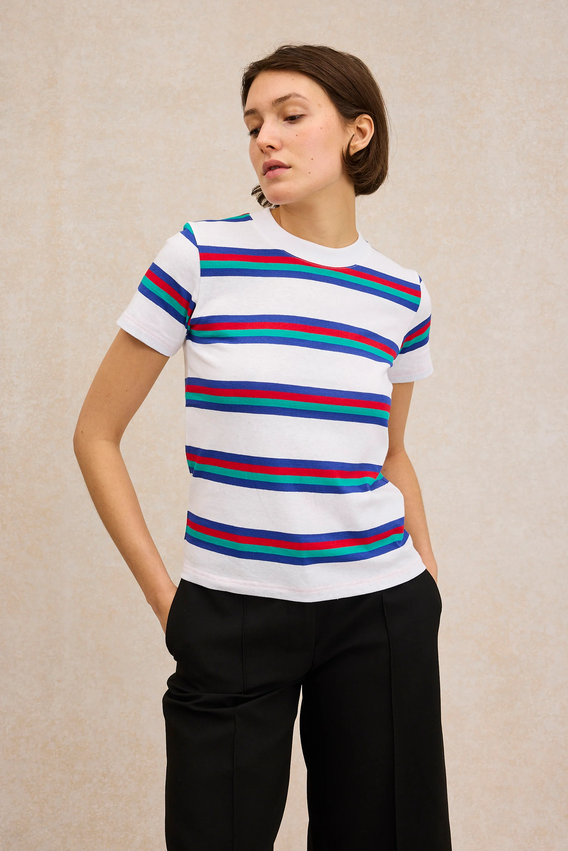 T-shirt Vic rayé blanc