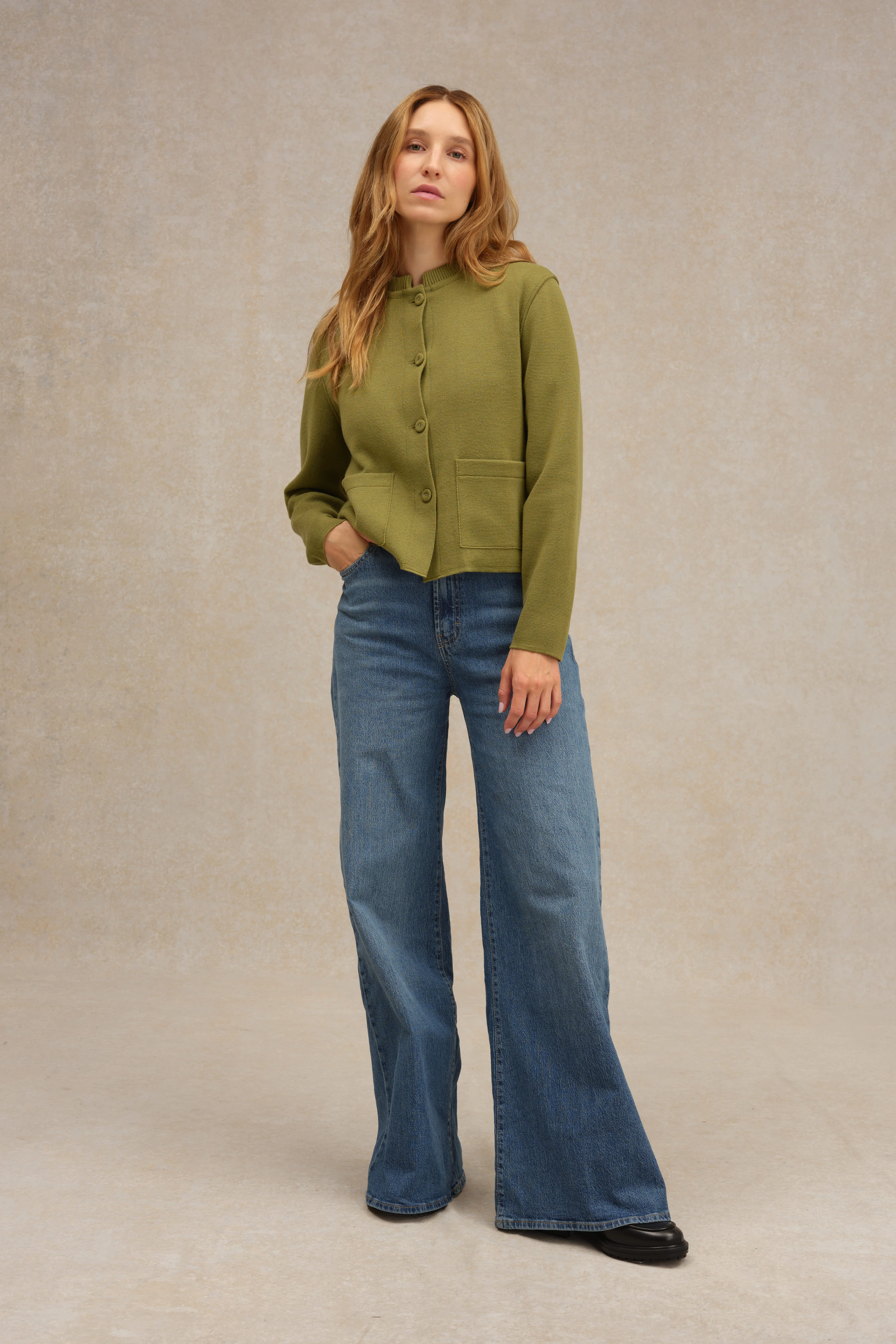 Veste Ă col Mao olive acide en maille Milano pour femme - Image 3