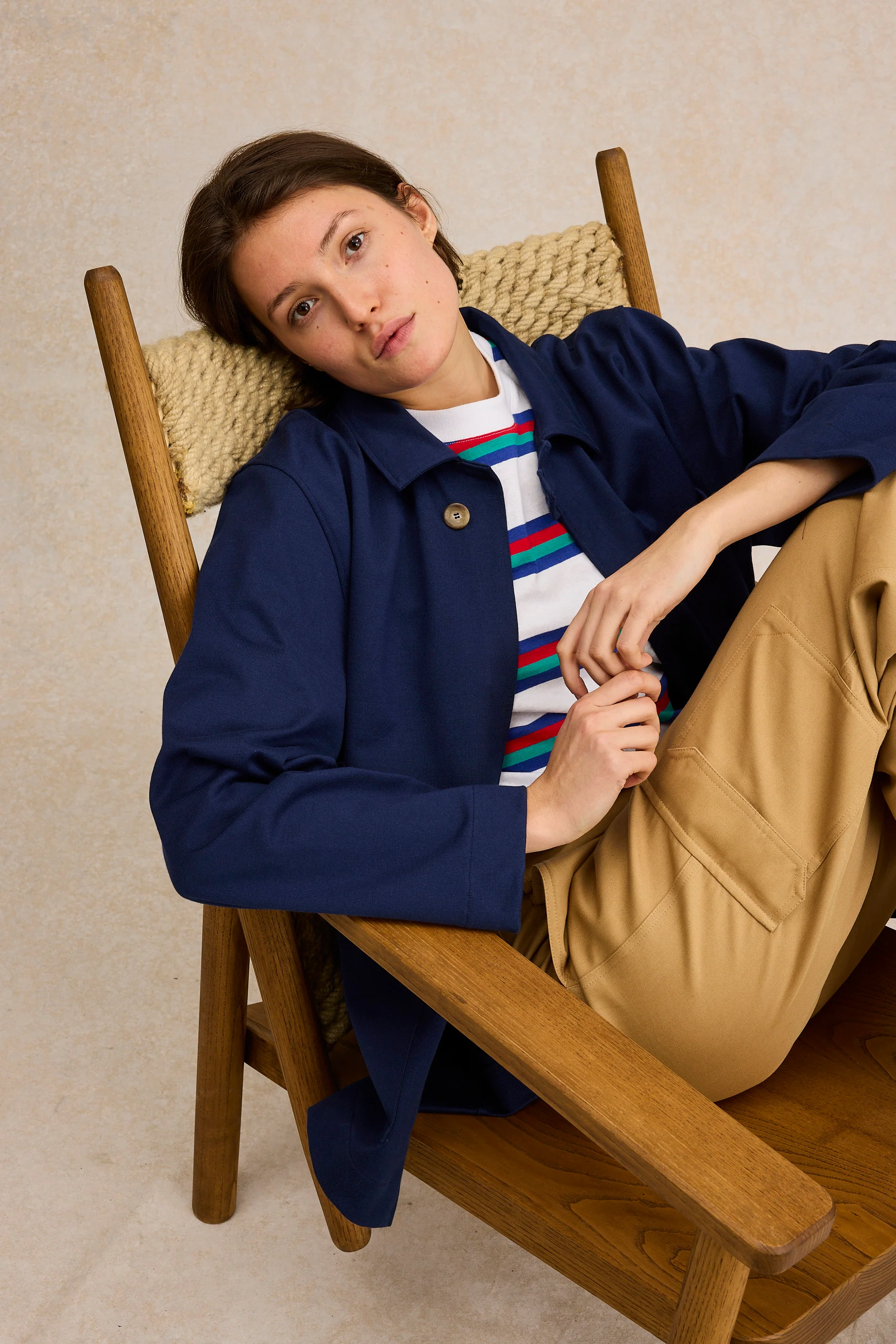 Veste de peintre bleu marine en coton pour femme