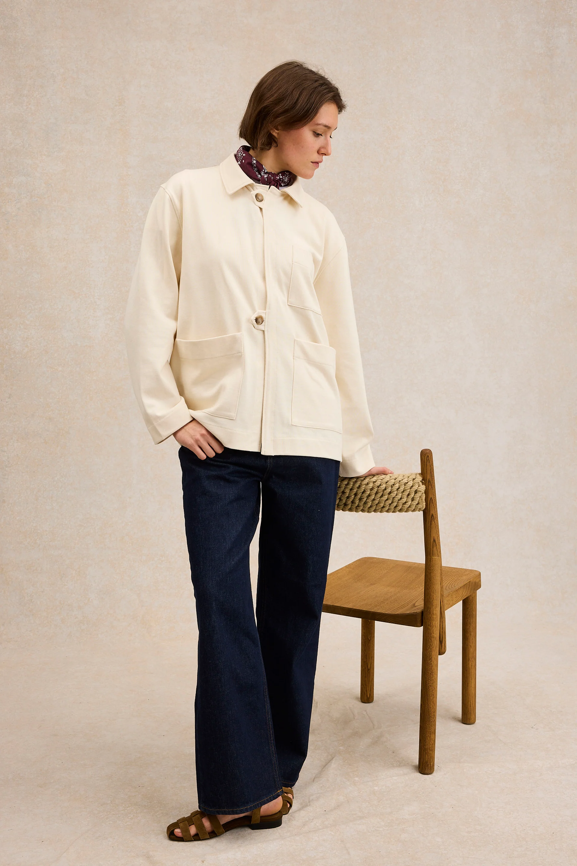 Veste de peintre écru en coton pour femme - Image 3