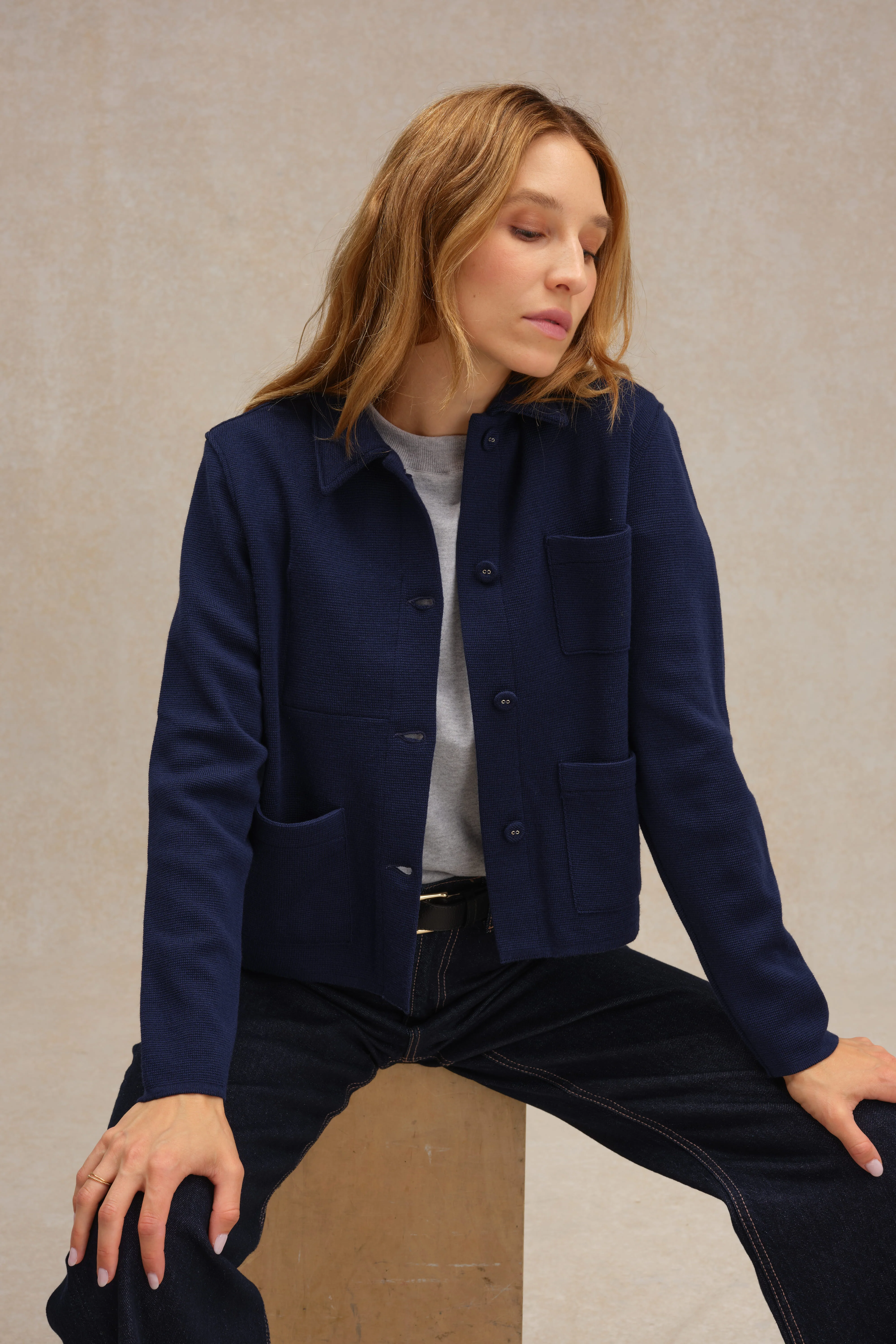 Veste de travail bleu marine en maille Milano pour femme - Image 3